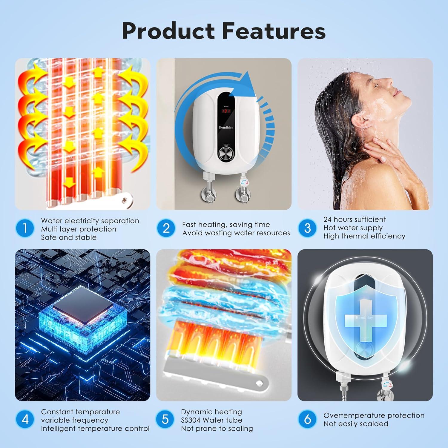 Calentador de Agua Eléctrico Sin Tanque Komilday 6500W 240V