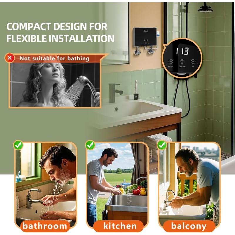 Calentador de Agua Eléctrico Sin Tanque HNK 3500W 110V Negro