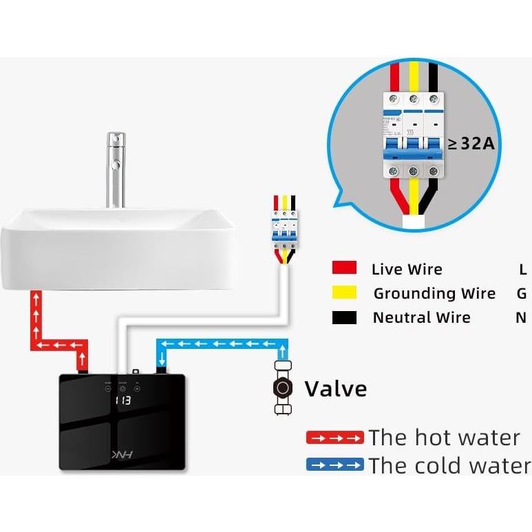 Calentador de Agua Eléctrico Sin Tanque HNK 3500W 110V Negro