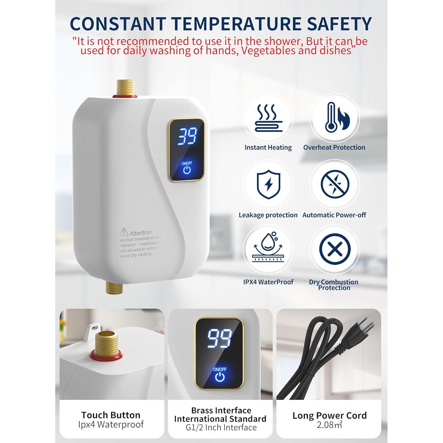 Calentador de Agua Eléctrico Instantáneo Green Point 3000W