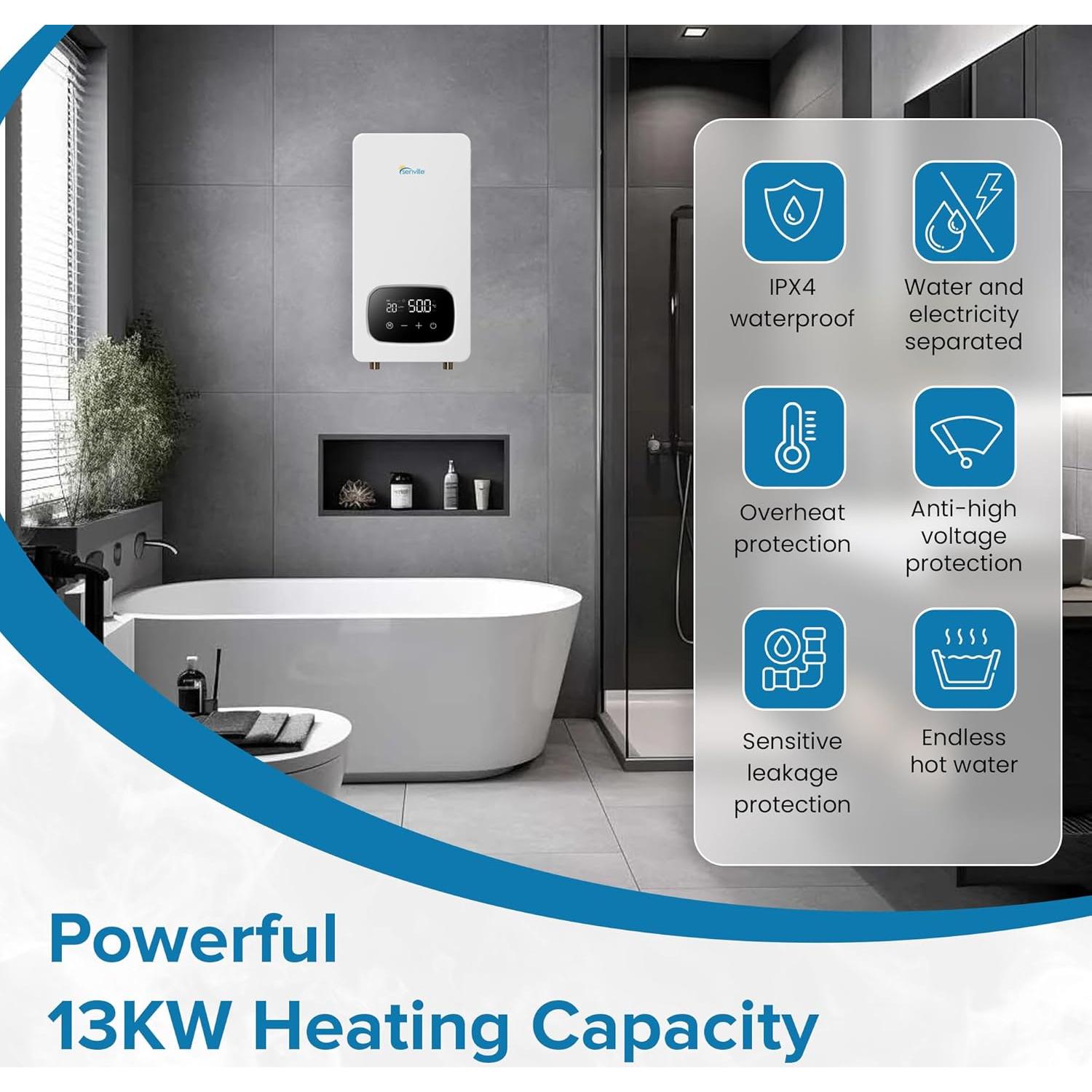 Calentador de Agua Eléctrico Sin Tanque Senville 13KW 240V