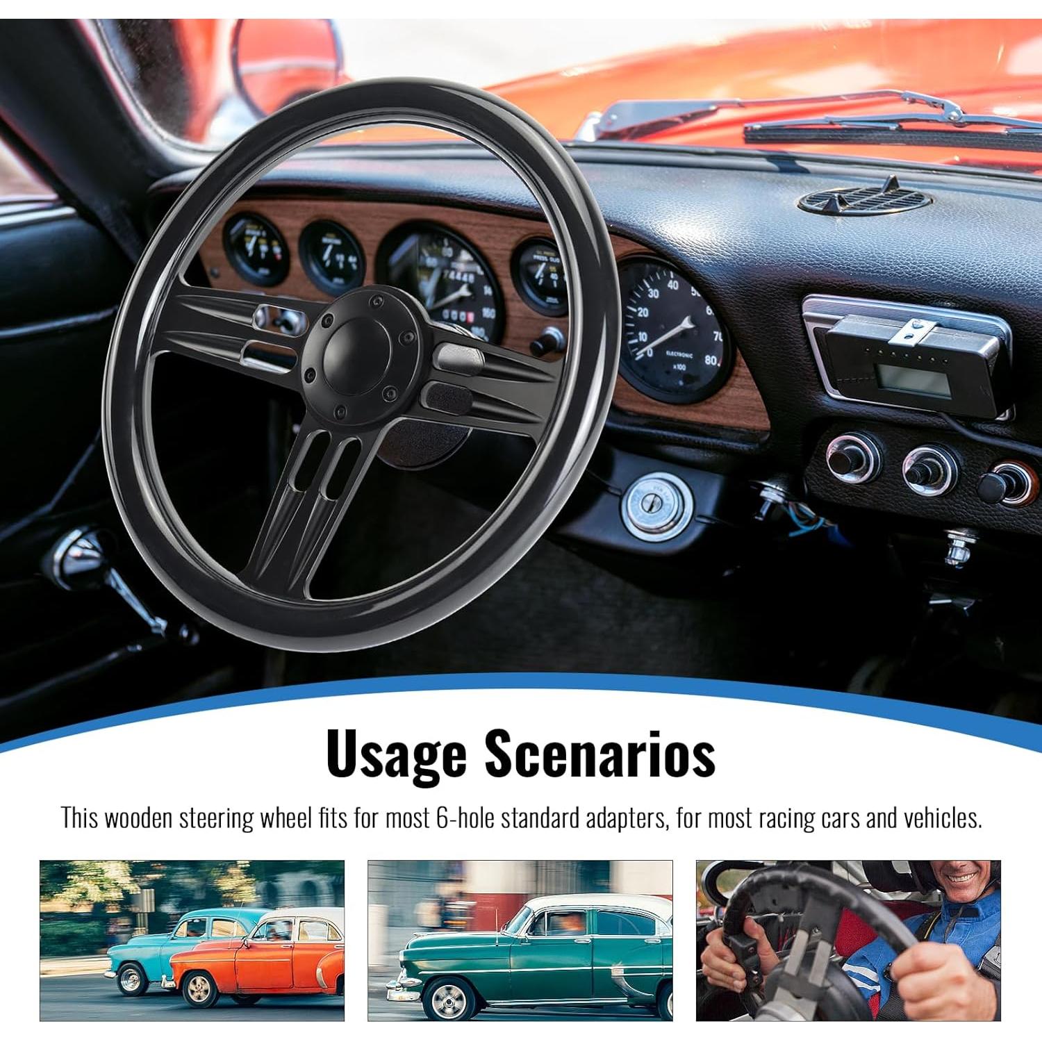 Volante de Carreras YHK 34.5 cm Madera Caoba 6 Agujeros