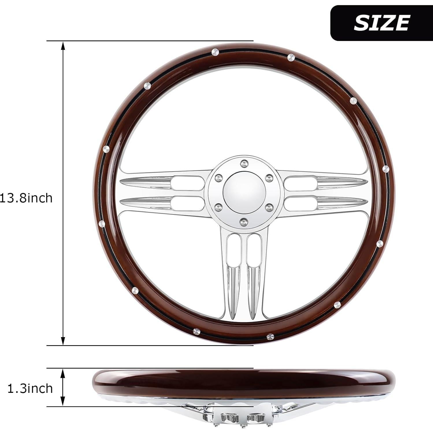 Volante de Madera QYMOPAY 14-15" 3 Rayos 6 Agujeros Rally