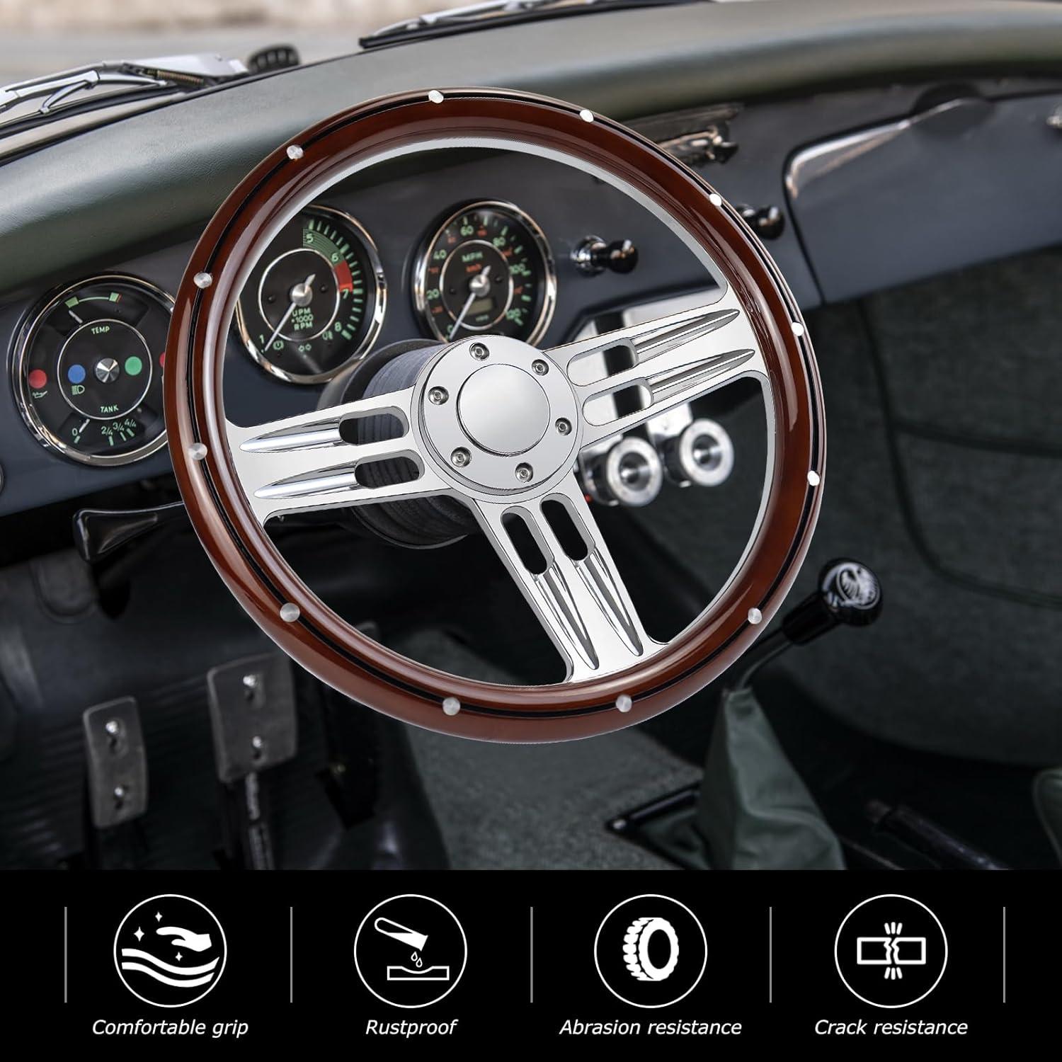 Volante de Madera QYMOPAY 14-15" 3 Rayos 6 Agujeros Rally