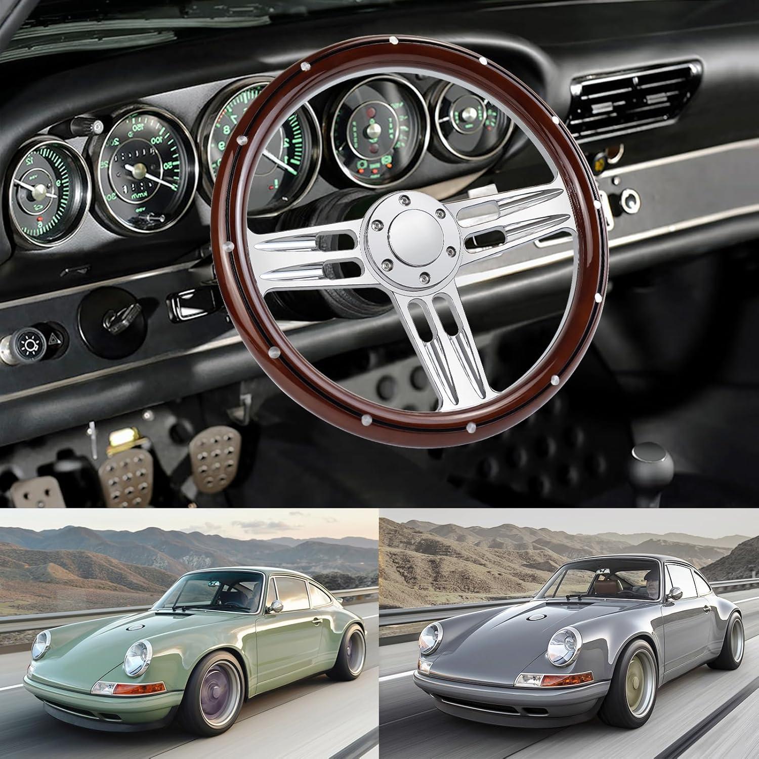 Volante de Madera QYMOPAY 14-15" 3 Rayos 6 Agujeros Rally