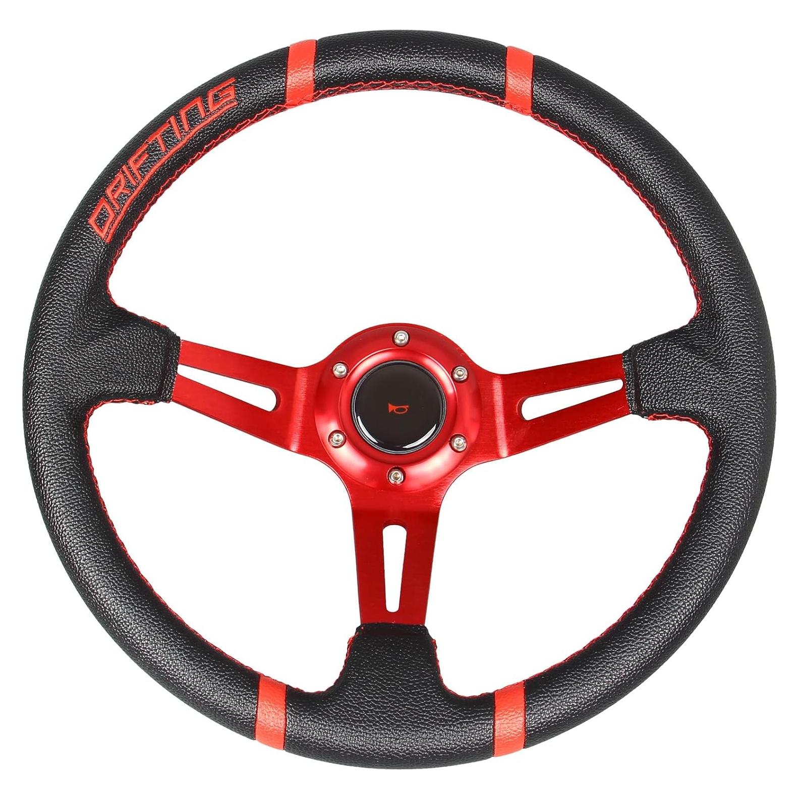 Volante de Carreras YEHICY 350mm Rojo Cuero Simulador