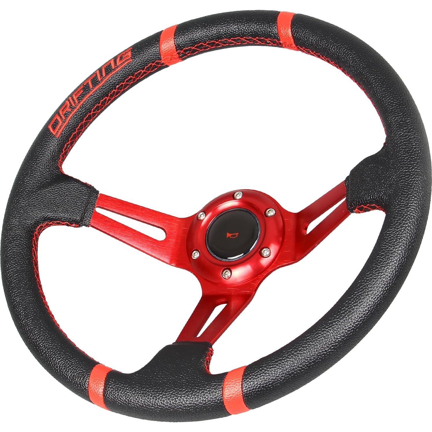 Volante de Carreras YEHICY 350mm Rojo Cuero Simulador