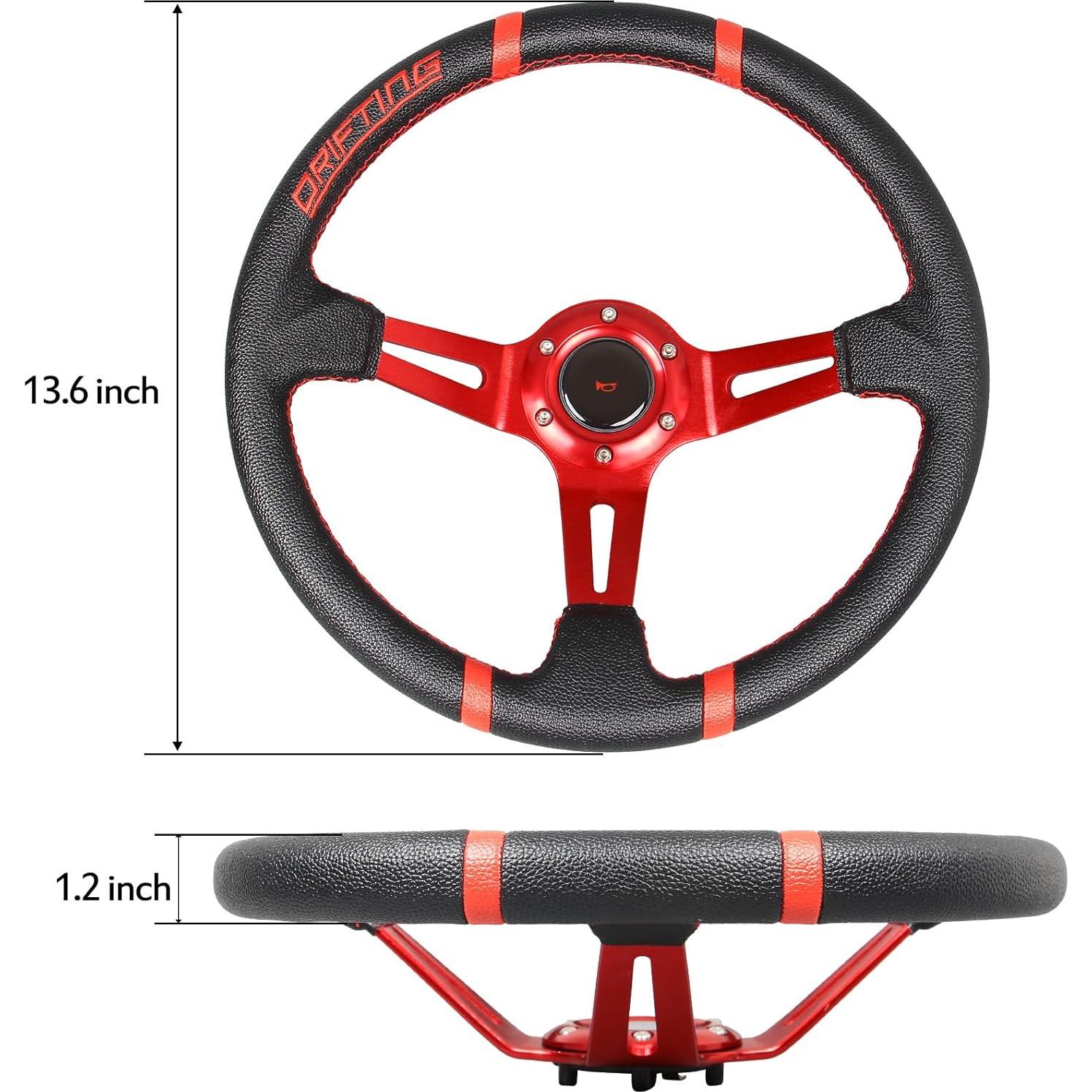 Volante de Carreras YEHICY 350mm Rojo Cuero Simulador