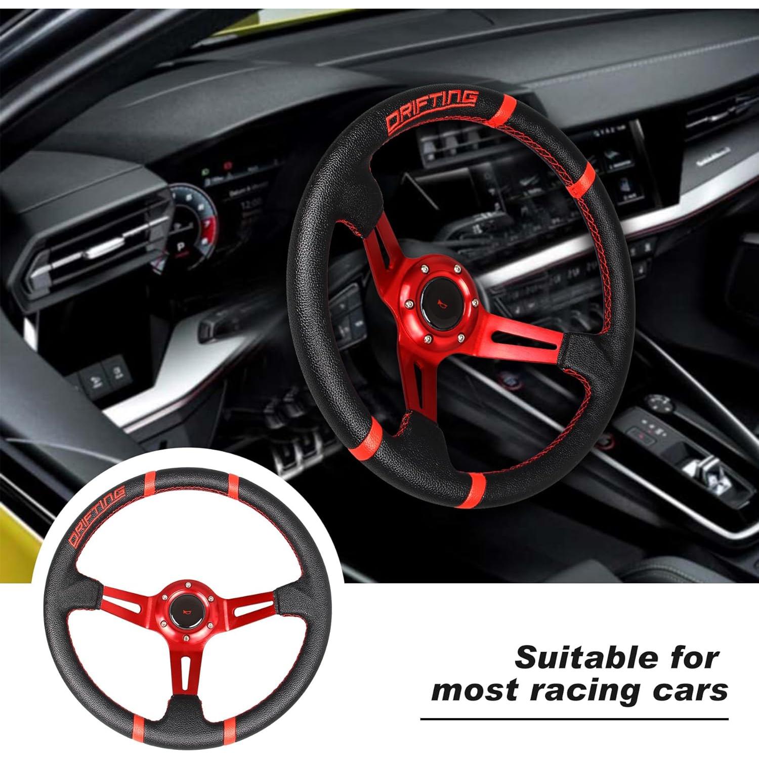 Volante de Carreras YEHICY 350mm Rojo Cuero Simulador