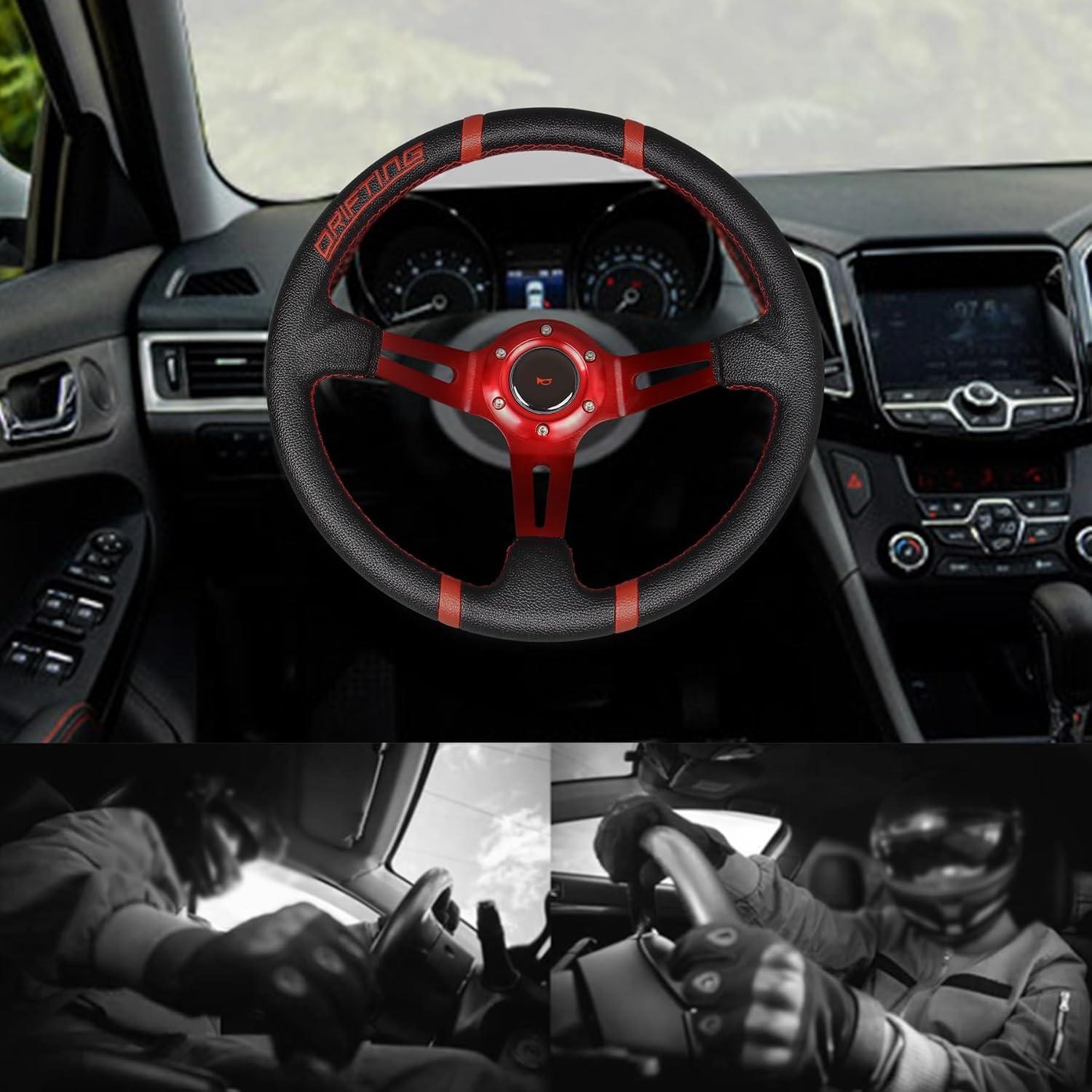 Volante de Carreras YEHICY 350mm Rojo Cuero Simulador