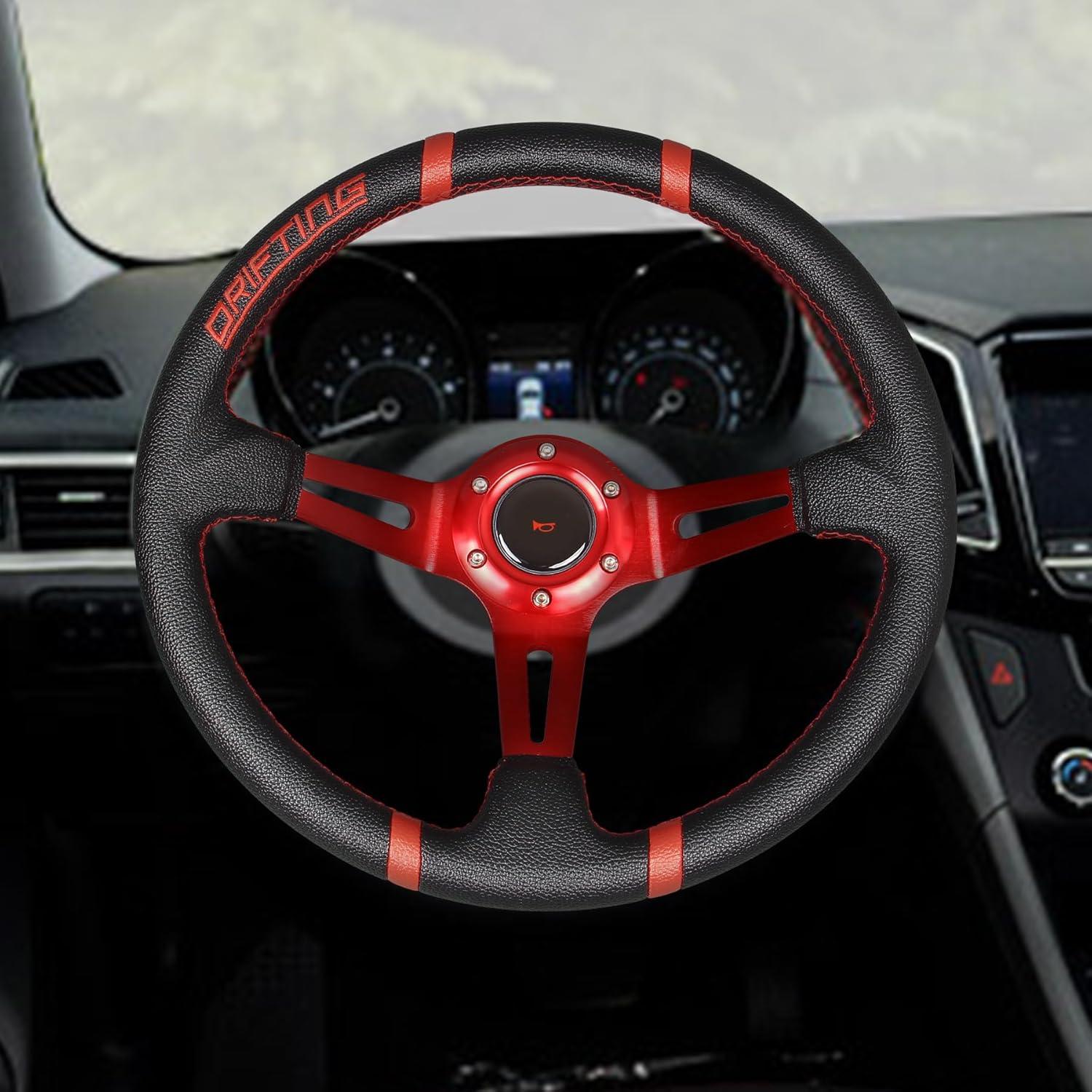 Volante de Carreras YEHICY 350mm Rojo Cuero Simulador