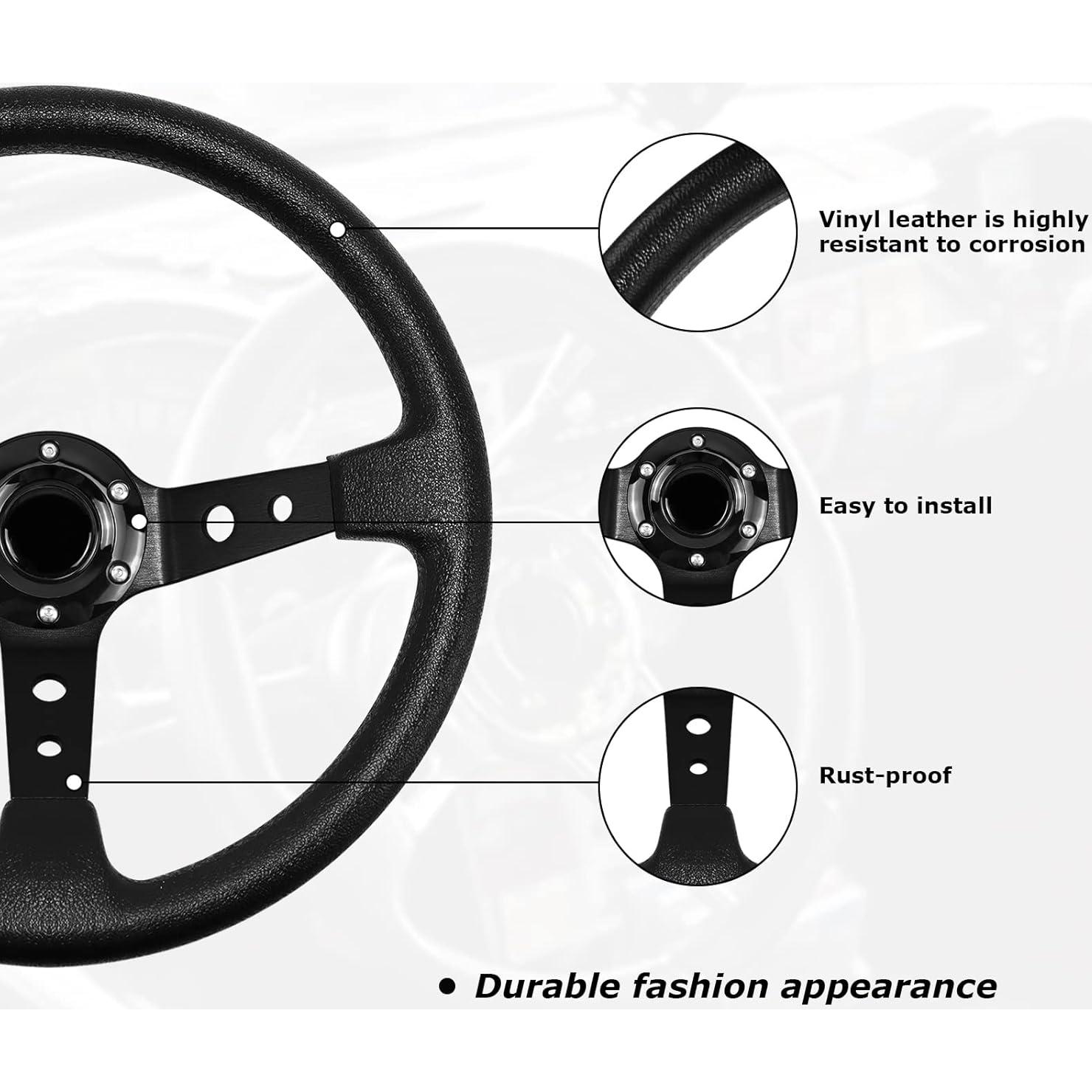 Volante de Carreras QYMOPAY 40cm Aluminio y Cuero Negro