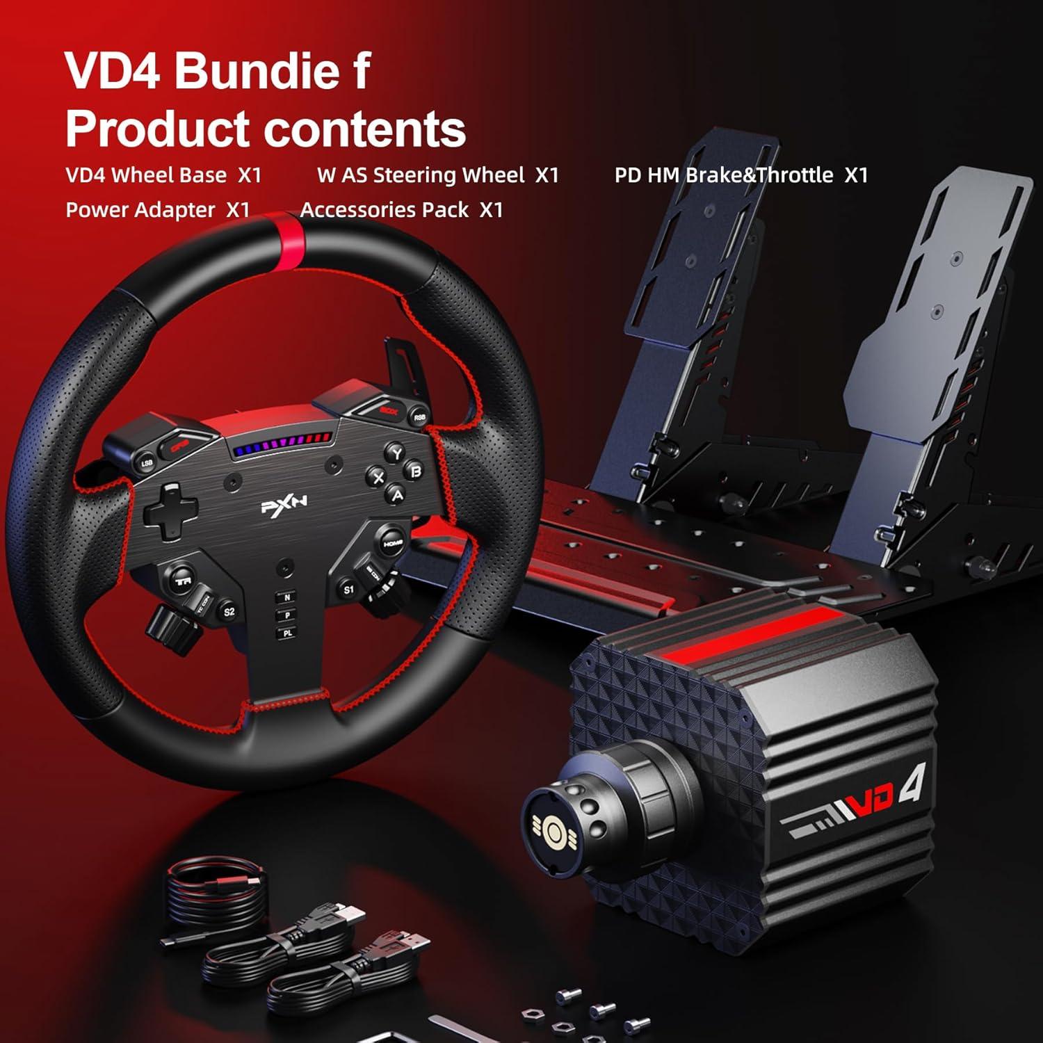 Volante de Carreras PXN VD4 con Pedales y Base Direct Drive 4Nm
