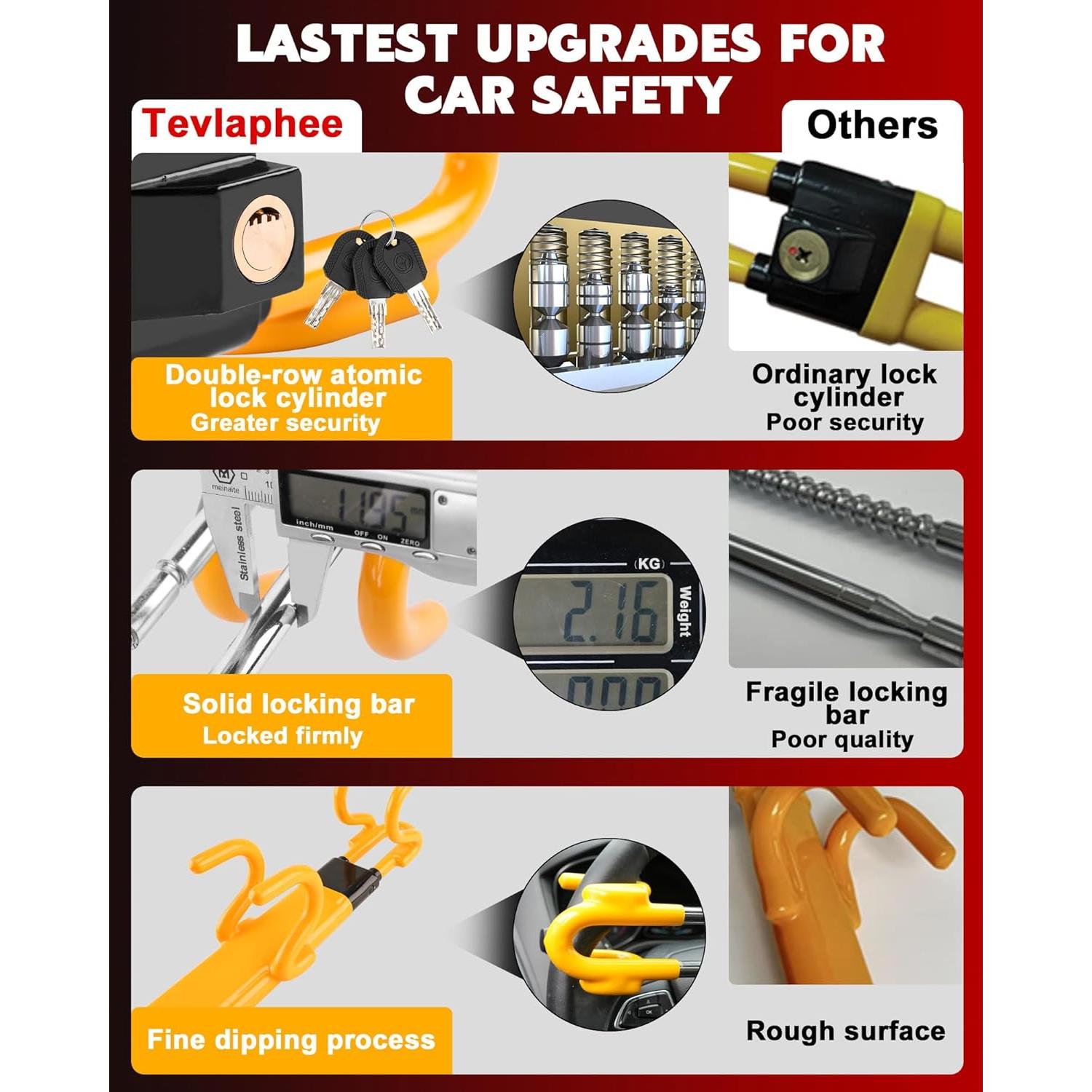 Bloqueo de Volante Antirrobo Tevlaphee - Ajustable 38.9x11.4cm