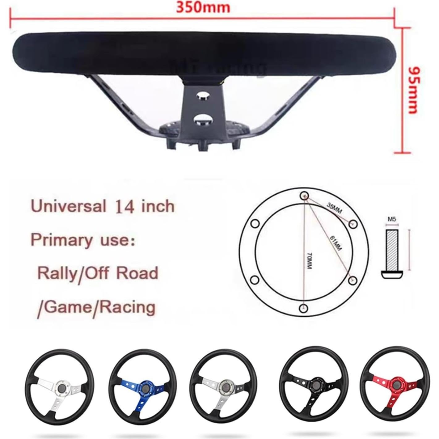Volante de Carreras Universal Kowosyos 35cm Negro con Claxon