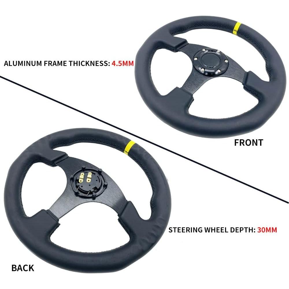 Volante de Carreras Universal YEHICY 33cm Cuero Genuino Amarillo