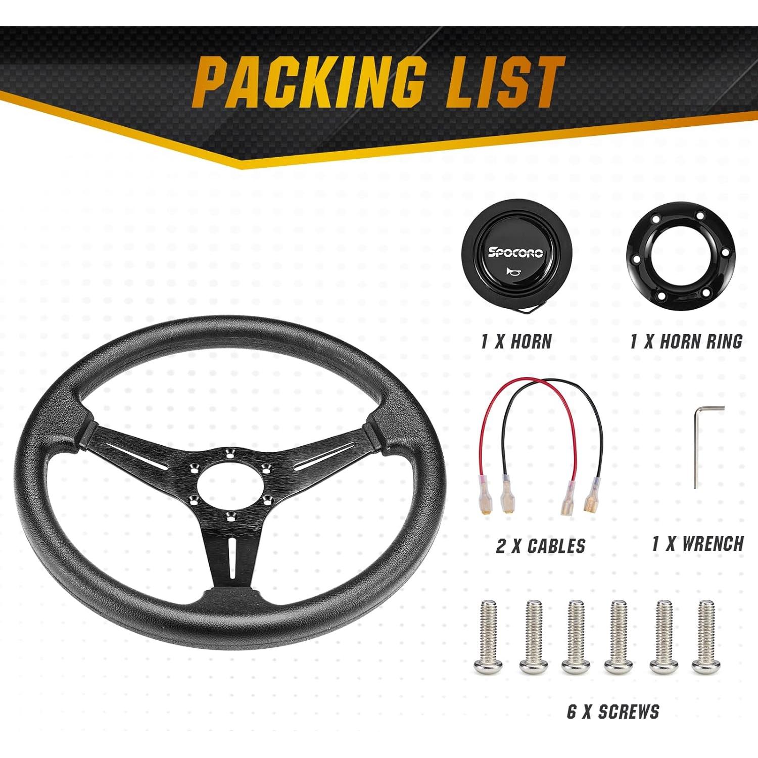 Volante de Carreras Spocoro 350mm Universal Negro con Claxon