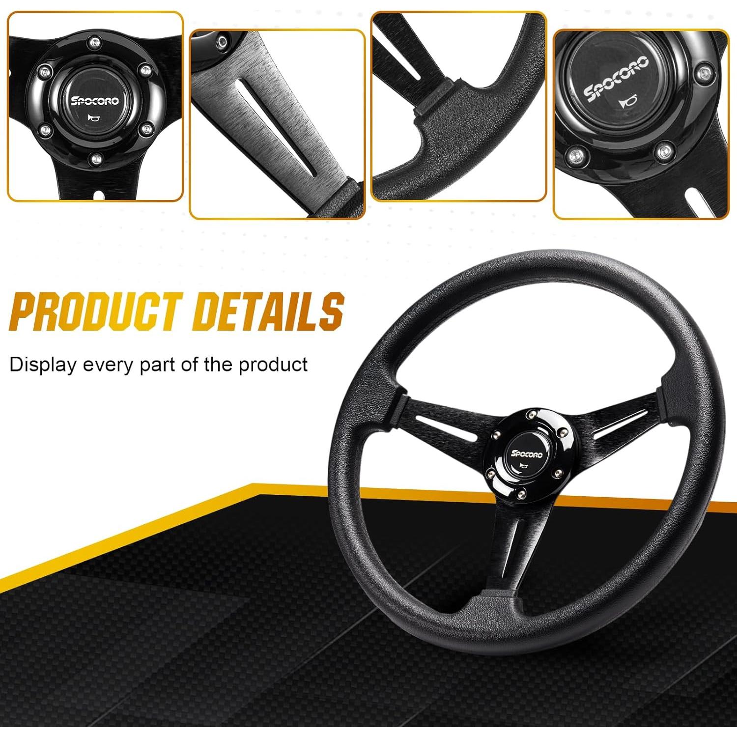 Volante de Carreras Spocoro 350mm Universal Negro con Claxon