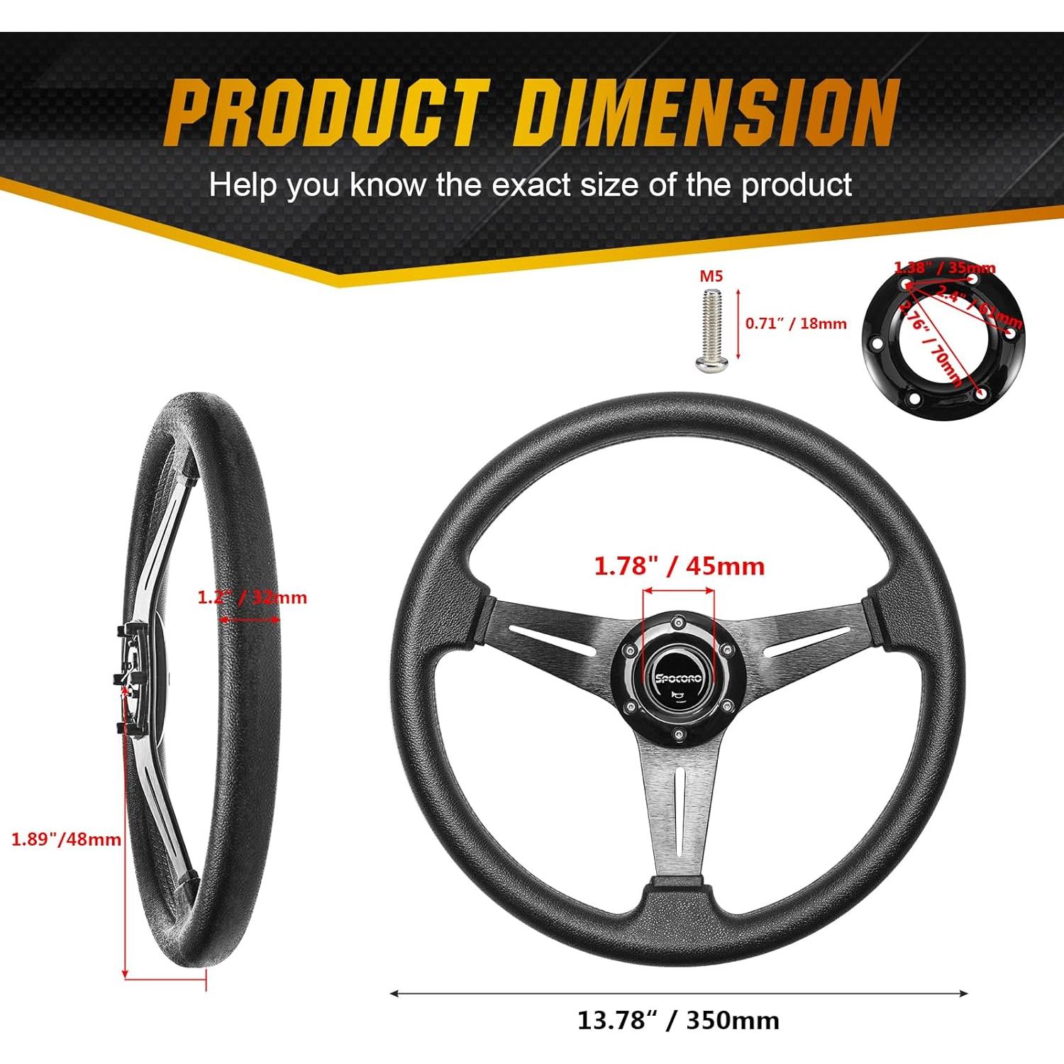 Volante de Carreras Spocoro 350mm Universal Negro con Claxon