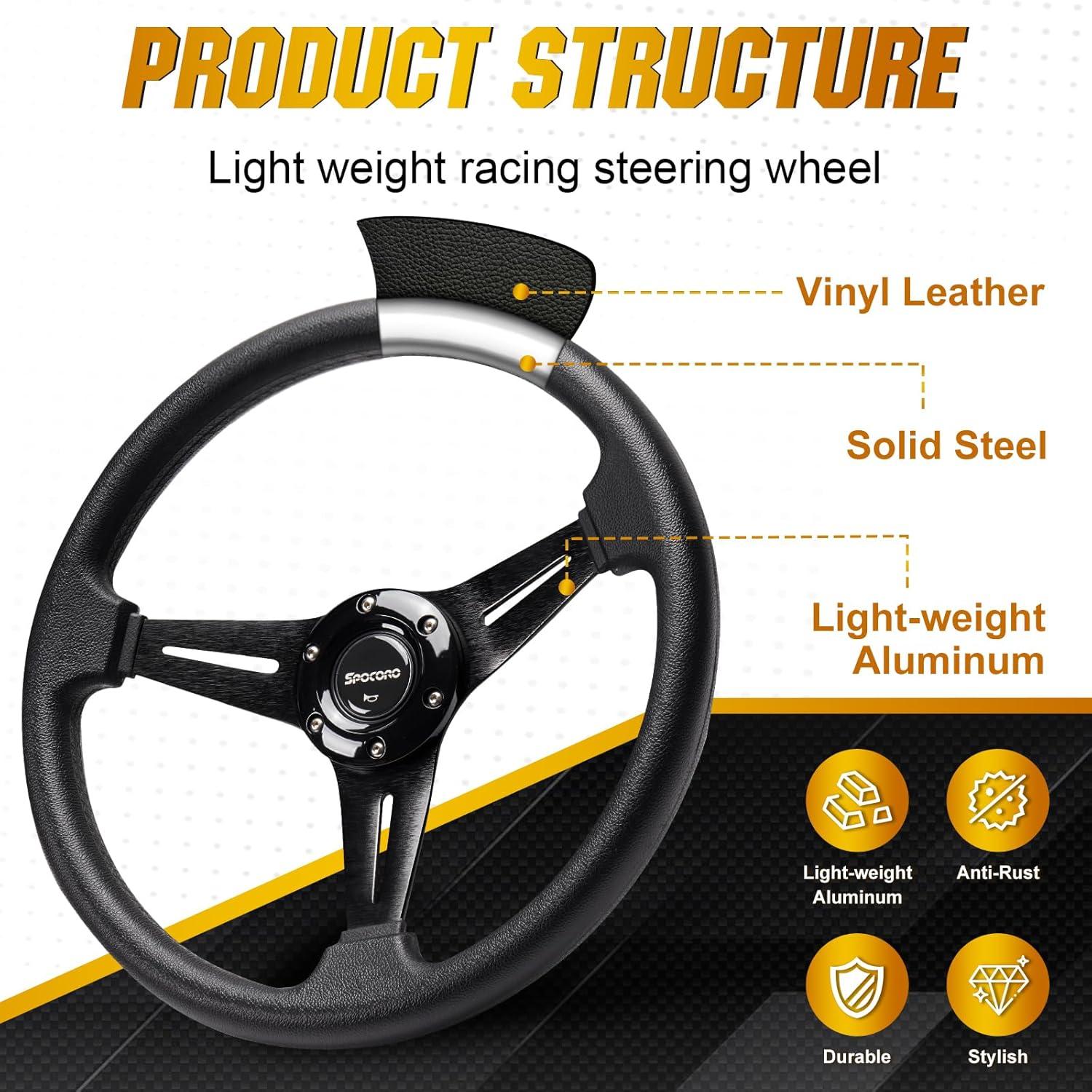 Volante de Carreras Spocoro 350mm Universal Negro con Claxon