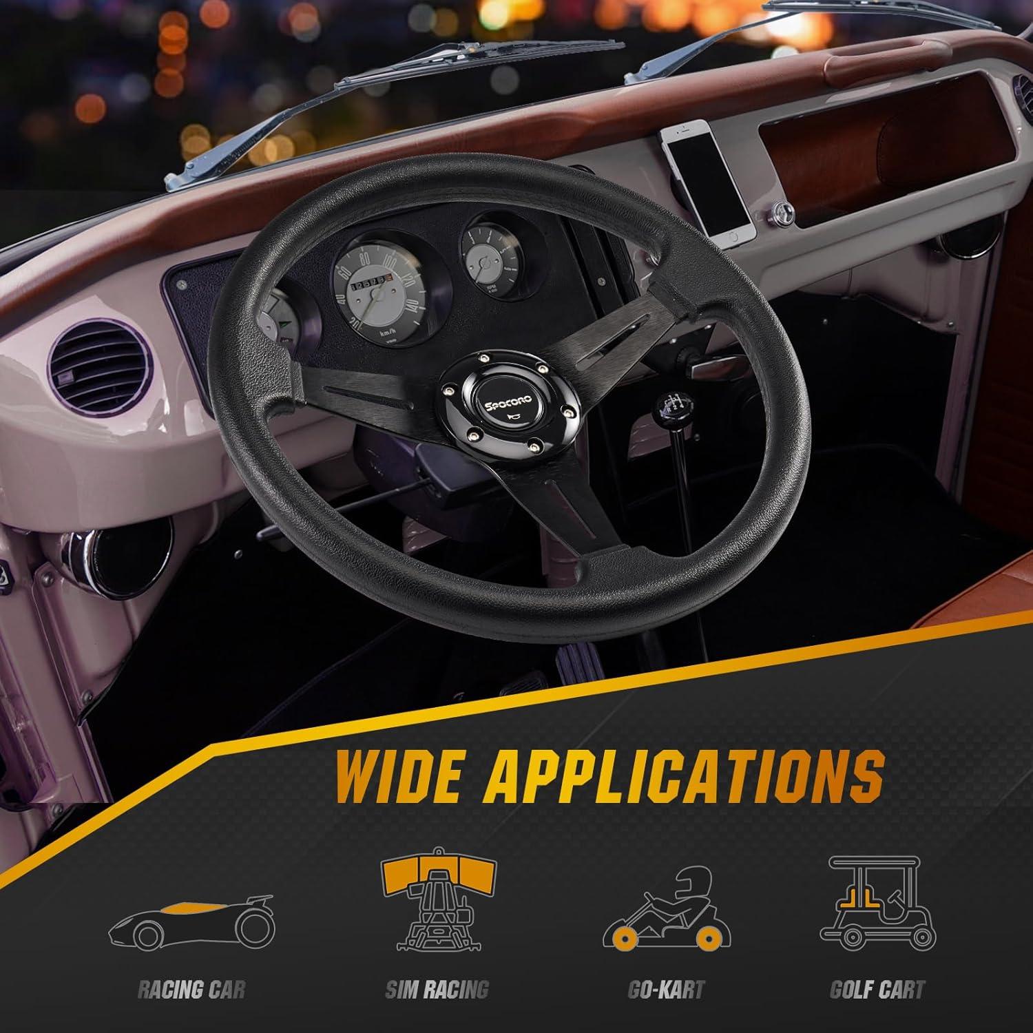 Volante de Carreras Spocoro 350mm Universal Negro con Claxon