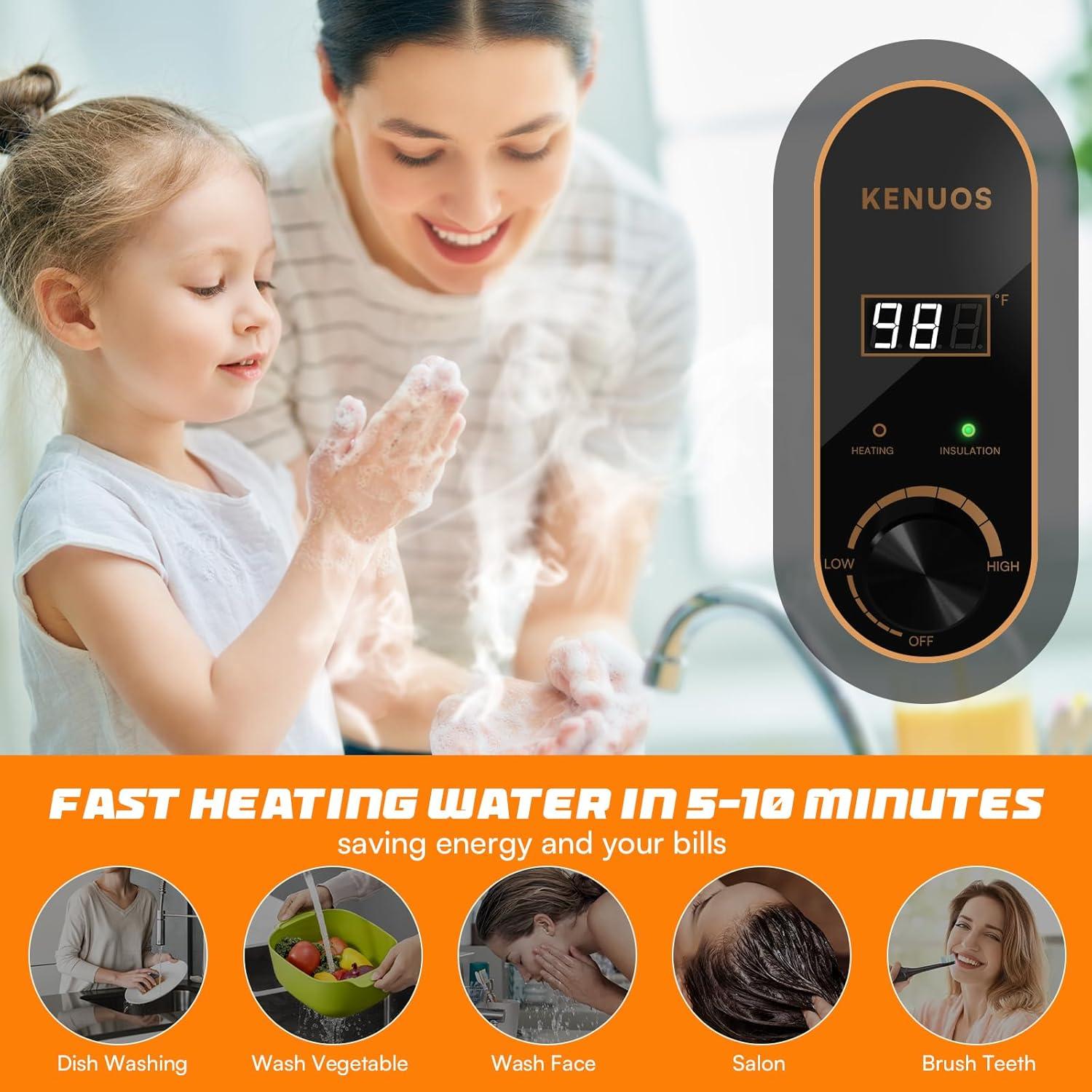 Calentador de Agua Instantáneo KENUOS 2.5 Galones 1500W LED