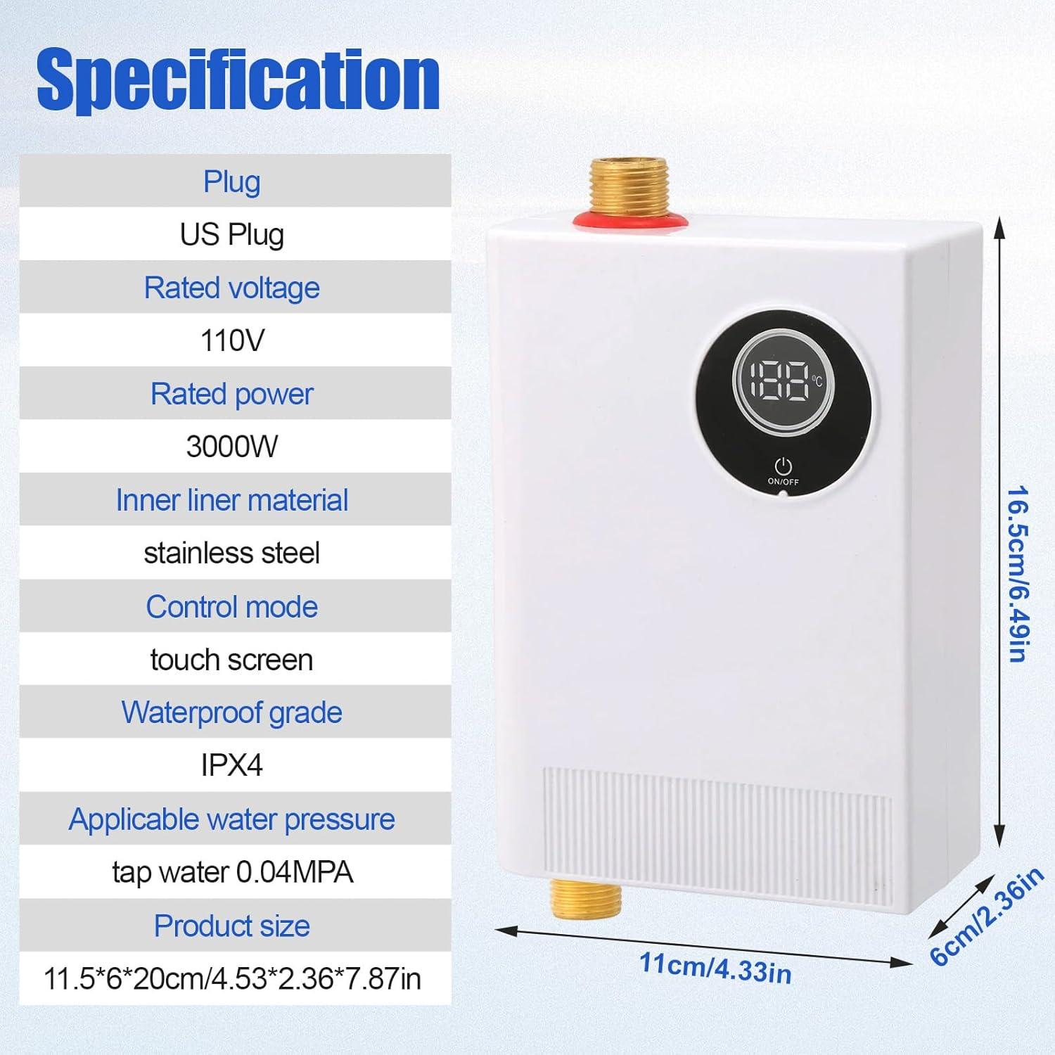Tankless Water Heater Electric 110V 3000W, Space-Saving Instant Hot Water Heater Under Sink with Digital Display, Portable Mini Electric Water Heater for Kitchen Bathroom RVs