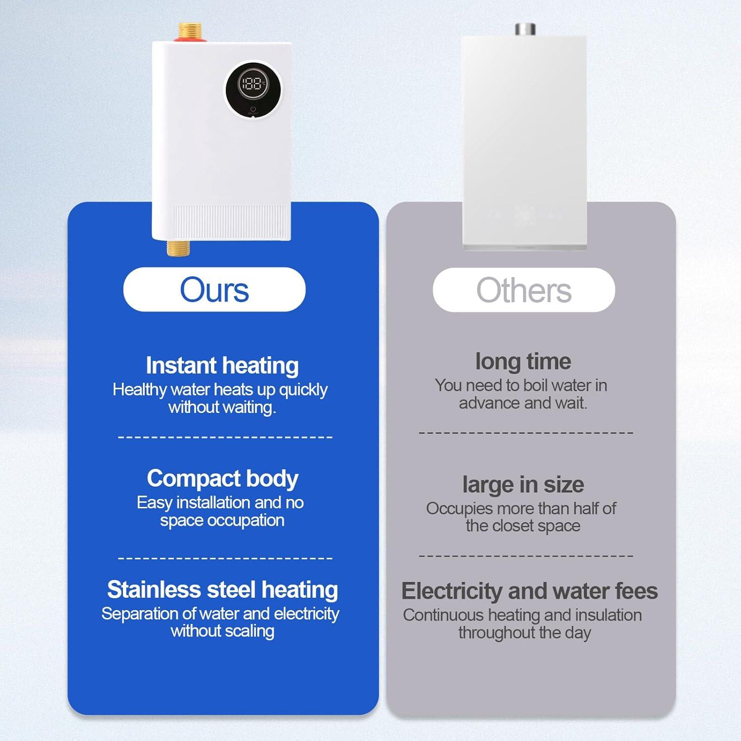 Tankless Water Heater Electric 110V 3000W, Space-Saving Instant Hot Water Heater Under Sink with Digital Display, Portable Mini Electric Water Heater for Kitchen Bathroom RVs