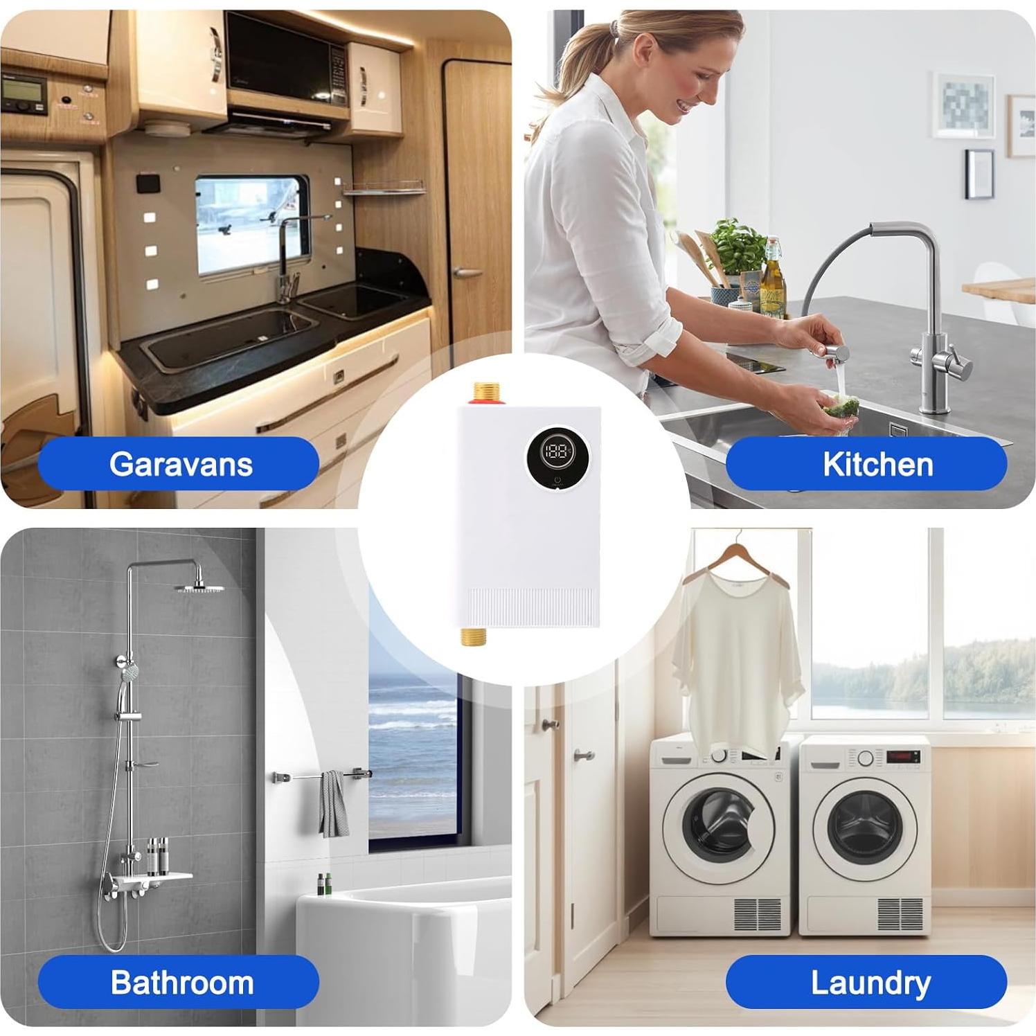 Tankless Water Heater Electric 110V 3000W, Space-Saving Instant Hot Water Heater Under Sink with Digital Display, Portable Mini Electric Water Heater for Kitchen Bathroom RVs