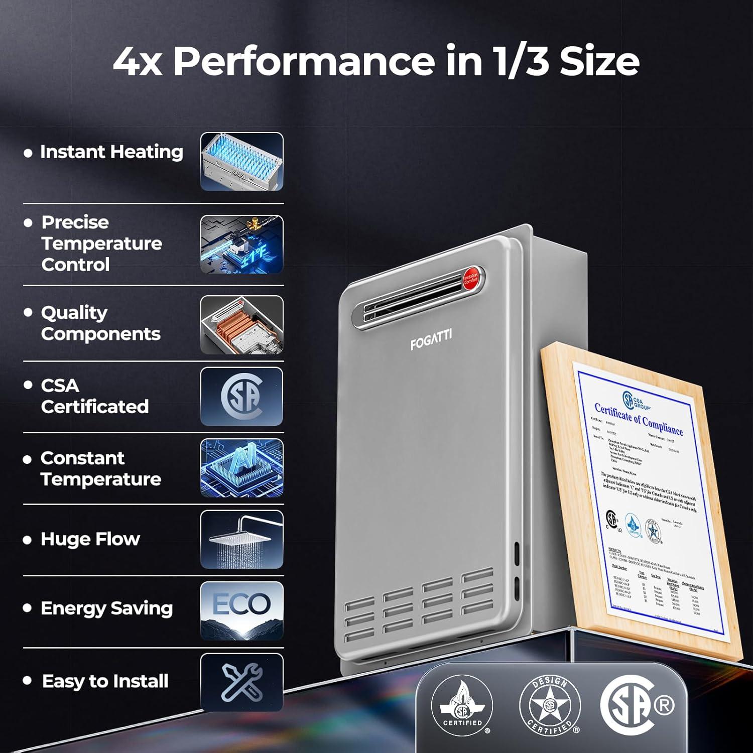 Calentador de Agua Sin Tanque FOGATTI 19.2 LPM Gas Natural