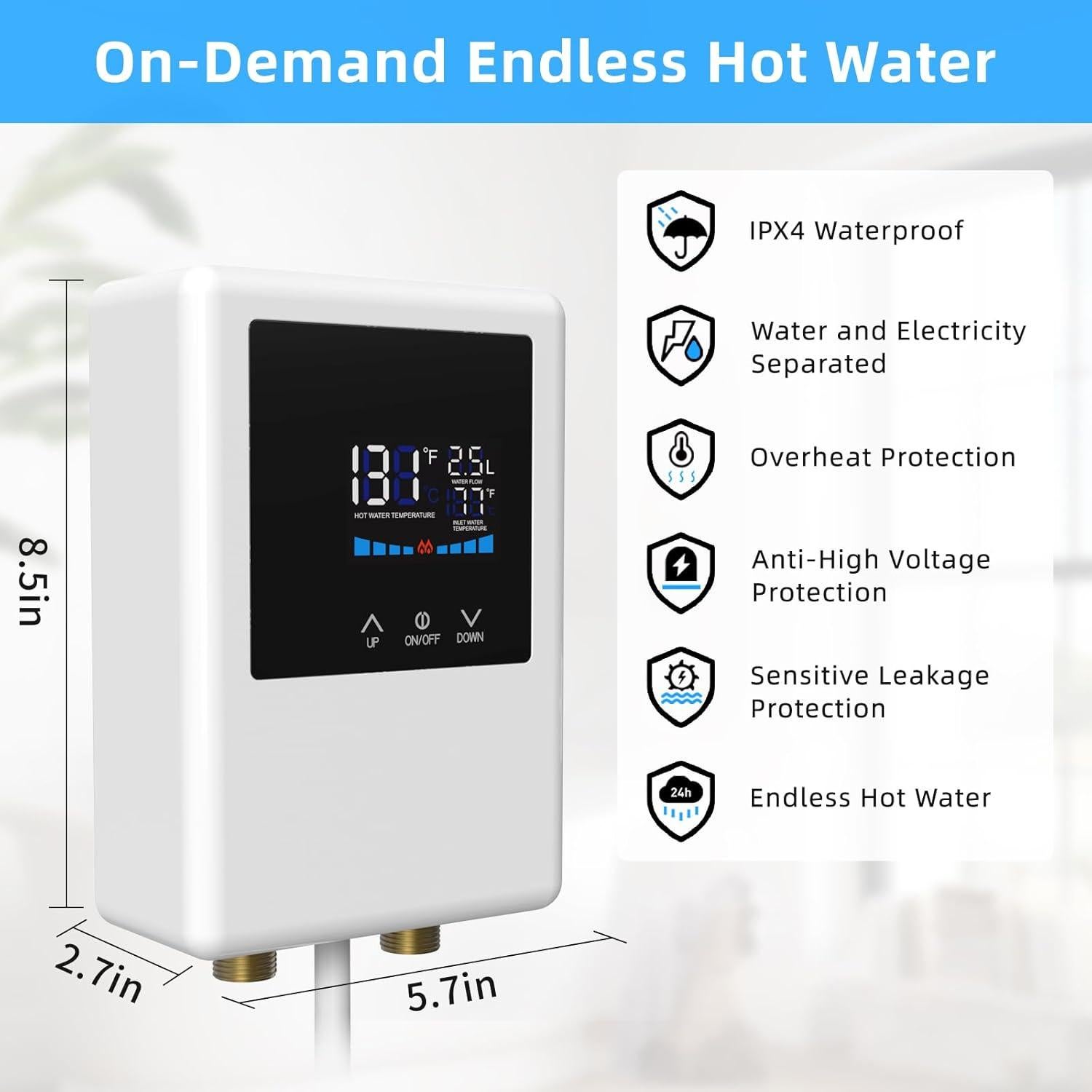 Calentador de Agua Eléctrico Sin Tanque Ganggend 5500W 110V