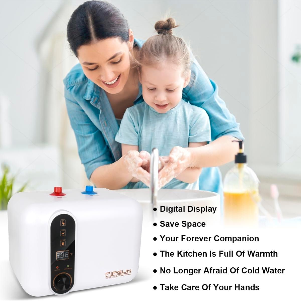 Calentador de Agua Eléctrico AMPOWSURE 11L 1500W Blanco Compacto