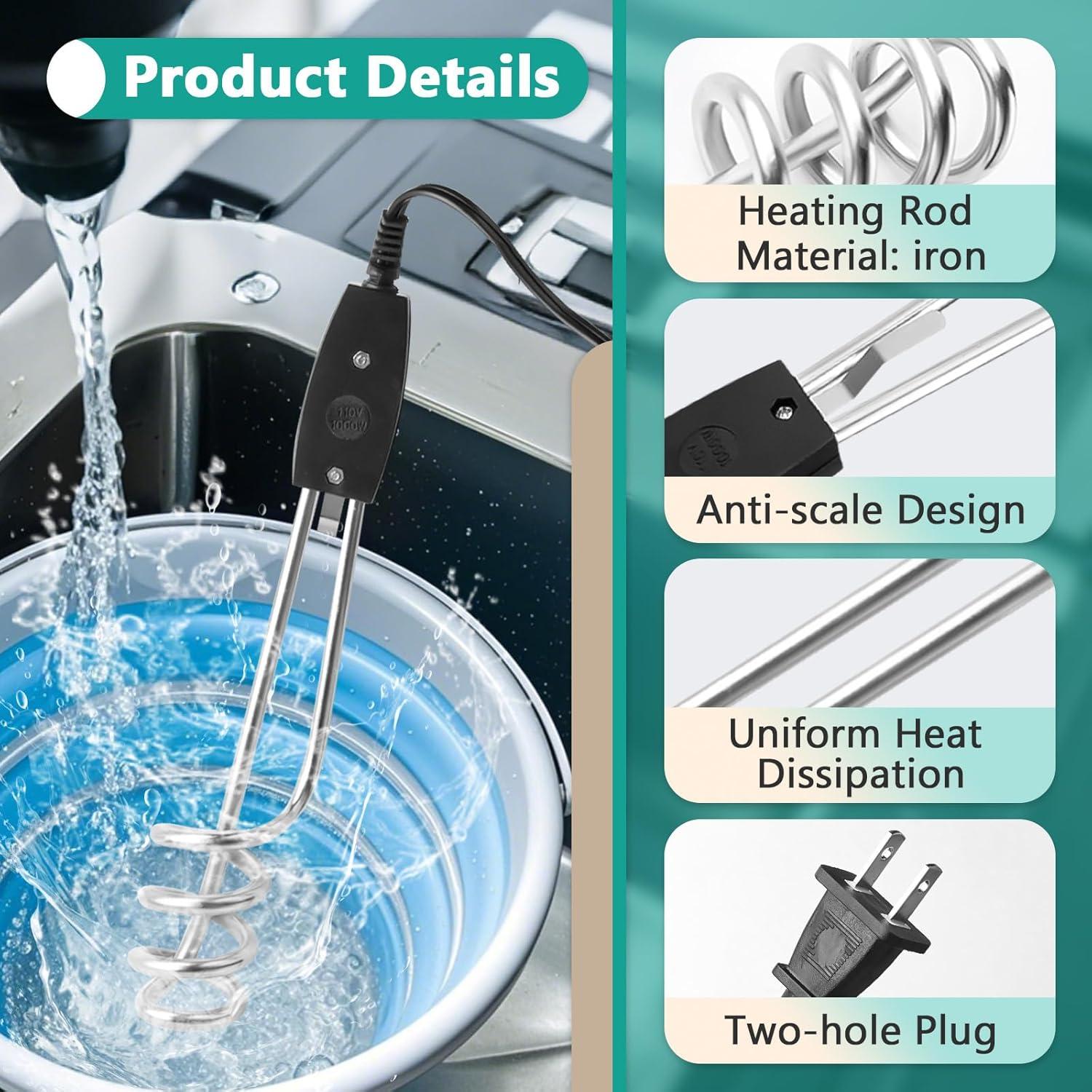 Calentador de Agua de Inmersión Eléctrico Gfdoso 1000W 18.93L