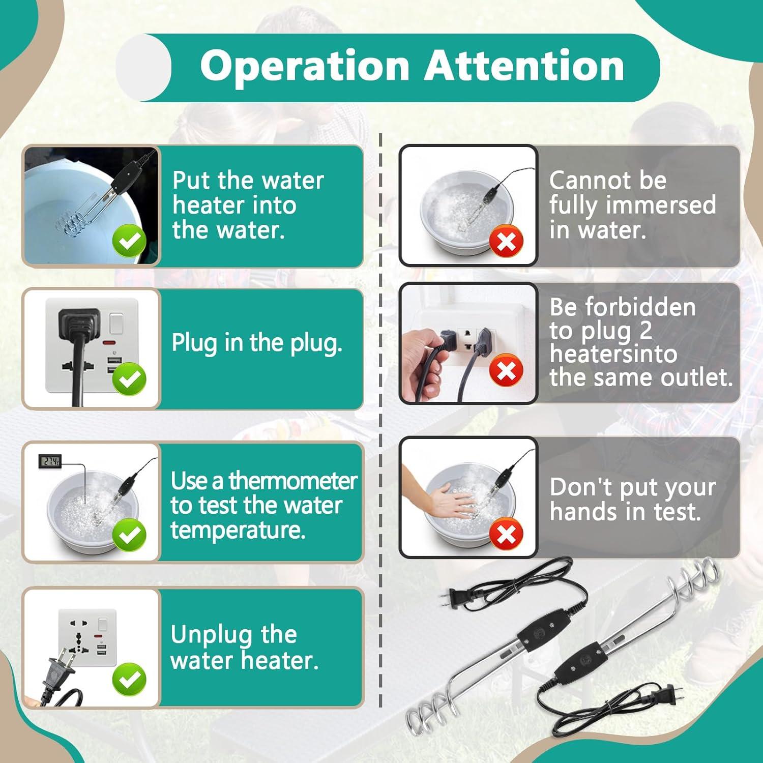 Calentador de Agua de Inmersión Eléctrico Gfdoso 1000W 18.93L