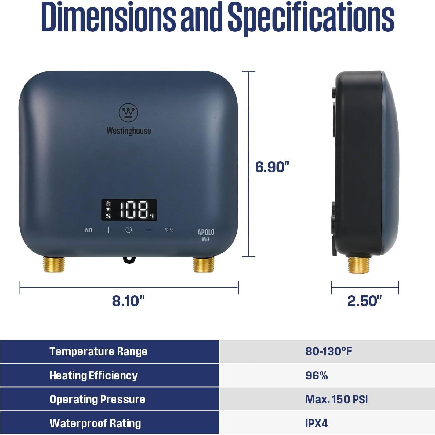 Calentador de Agua Eléctrico Sin Tanque Westinghouse Apolo Mini 3.5kW