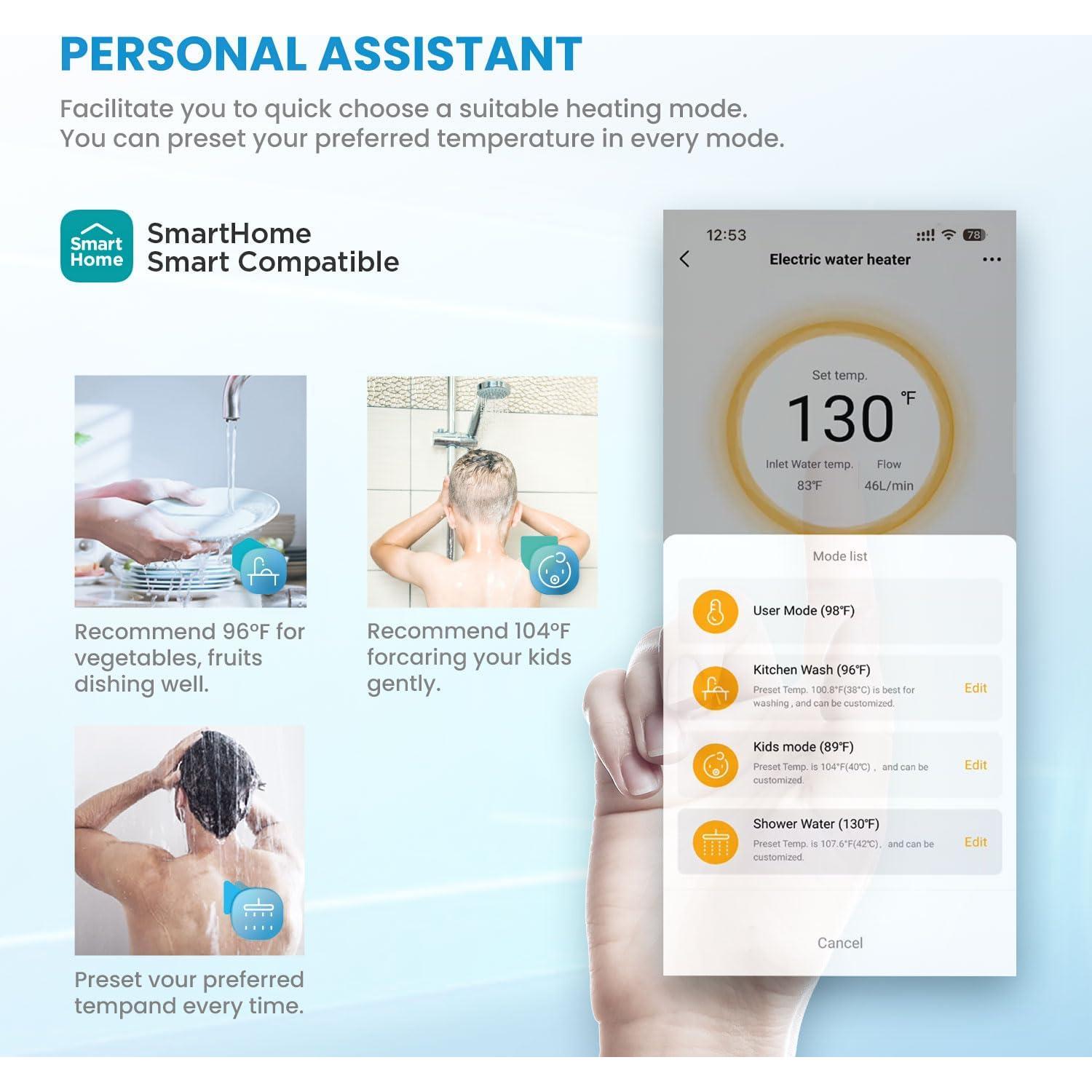 Calentador de Agua Eléctrico Midea 13kW Sin Tanque Wi-Fi