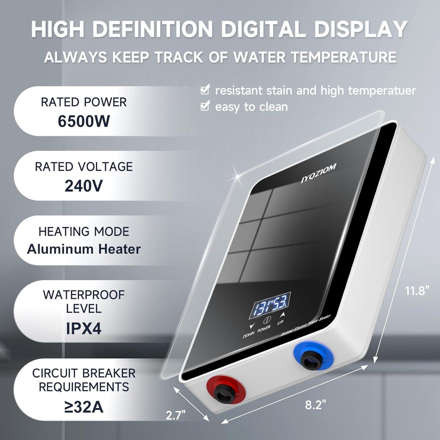 Calentador de Agua Eléctrico Instantáneo IYQZIOM 6.5kW 240V