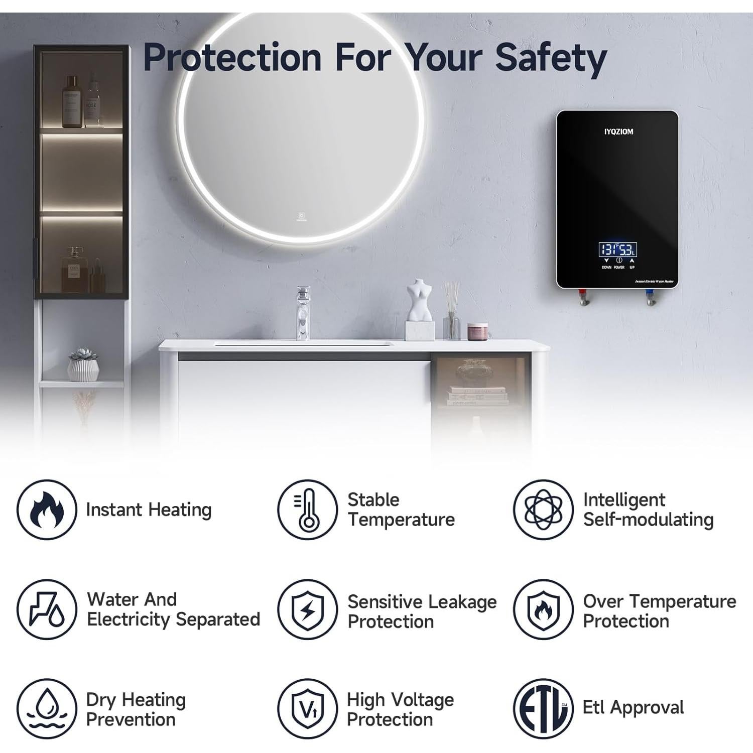 Calentador de Agua Eléctrico Instantáneo IYQZIOM 6.5kW 240V