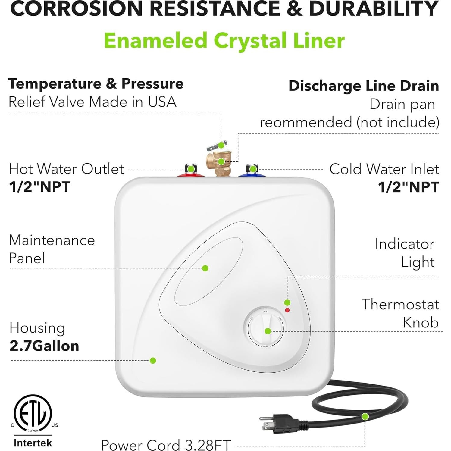 Calentador de Agua Eléctrico BN-LINK 2.7 Galones 1440W