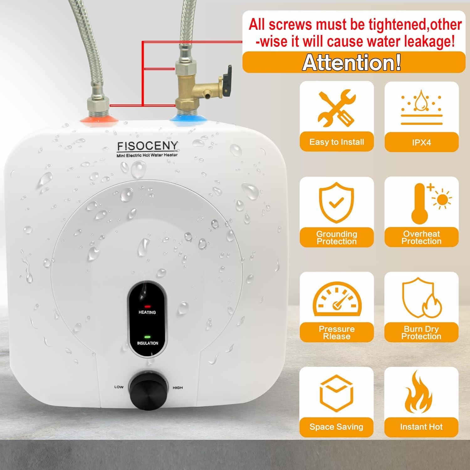 Calentador de agua mini Fisoceny 2.5 galones 1500W blanco