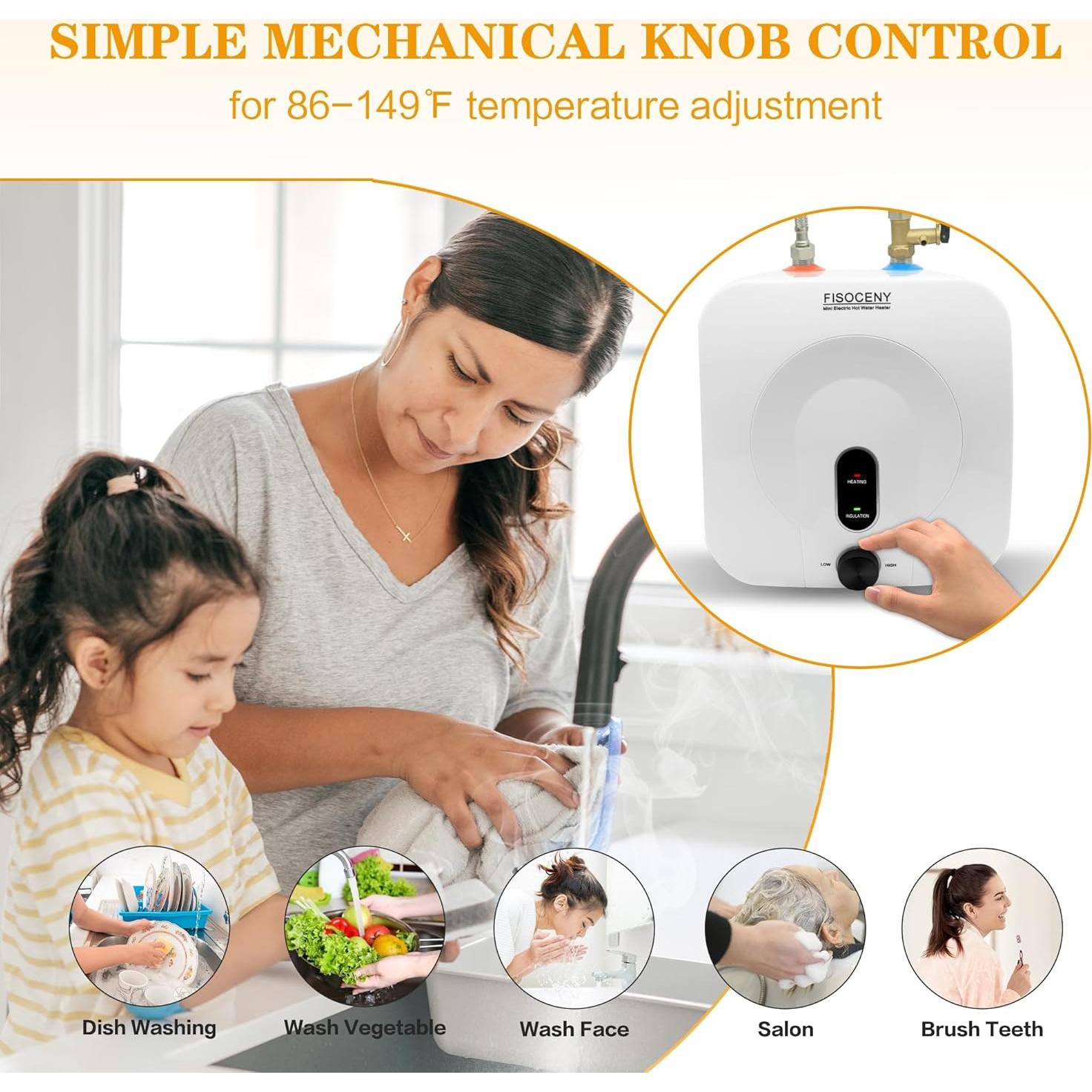 Calentador de agua mini Fisoceny 2.5 galones 1500W blanco