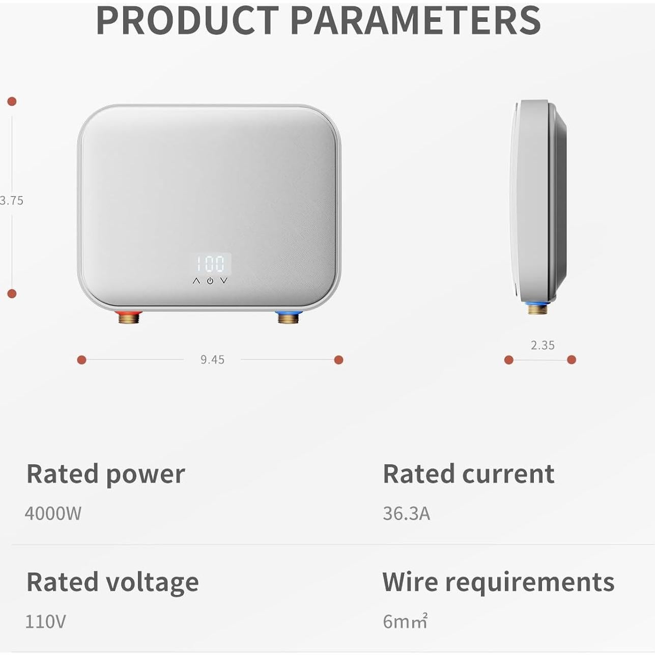 Calentador de Agua Eléctrico Sin Tanque MHX 4000W 110V Blanco