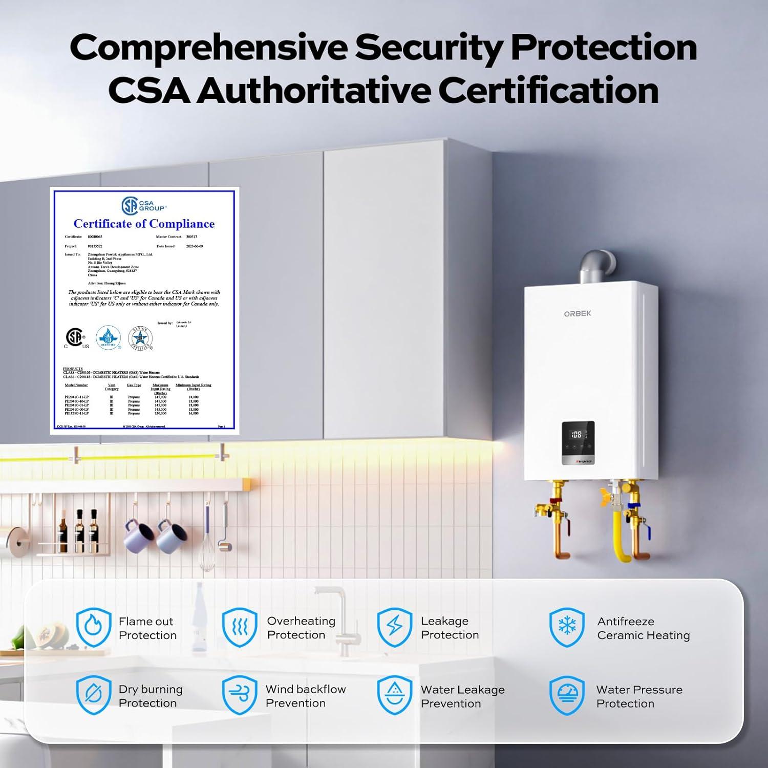 Calentador de Agua Sin Tanque a Gas Propano Orbek 100,000 BTU 4.3 GPM