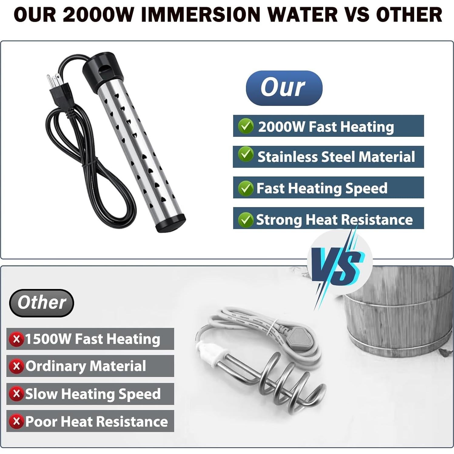 Calentador de Agua Eléctrico Portátil Mastwinsear 2000W 30cm