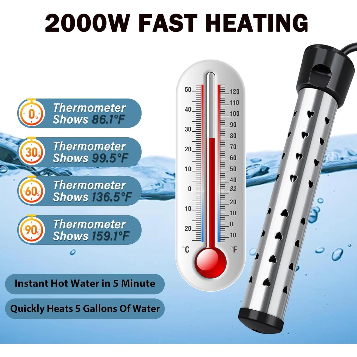 Calentador de Agua Eléctrico Portátil Mastwinsear 2000W 30cm