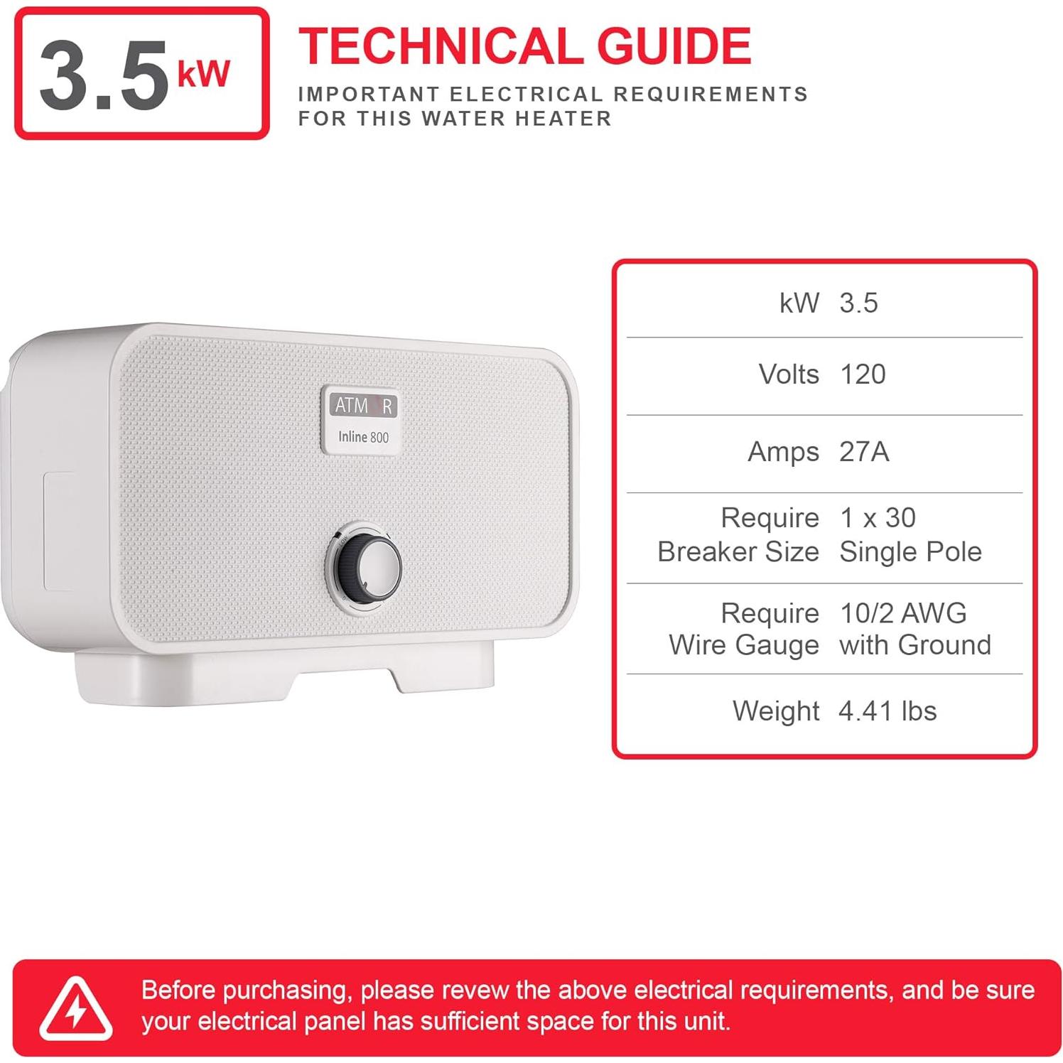 Calentador de Agua Eléctrico Sin Tanque Atmor 3.5 kW 120V