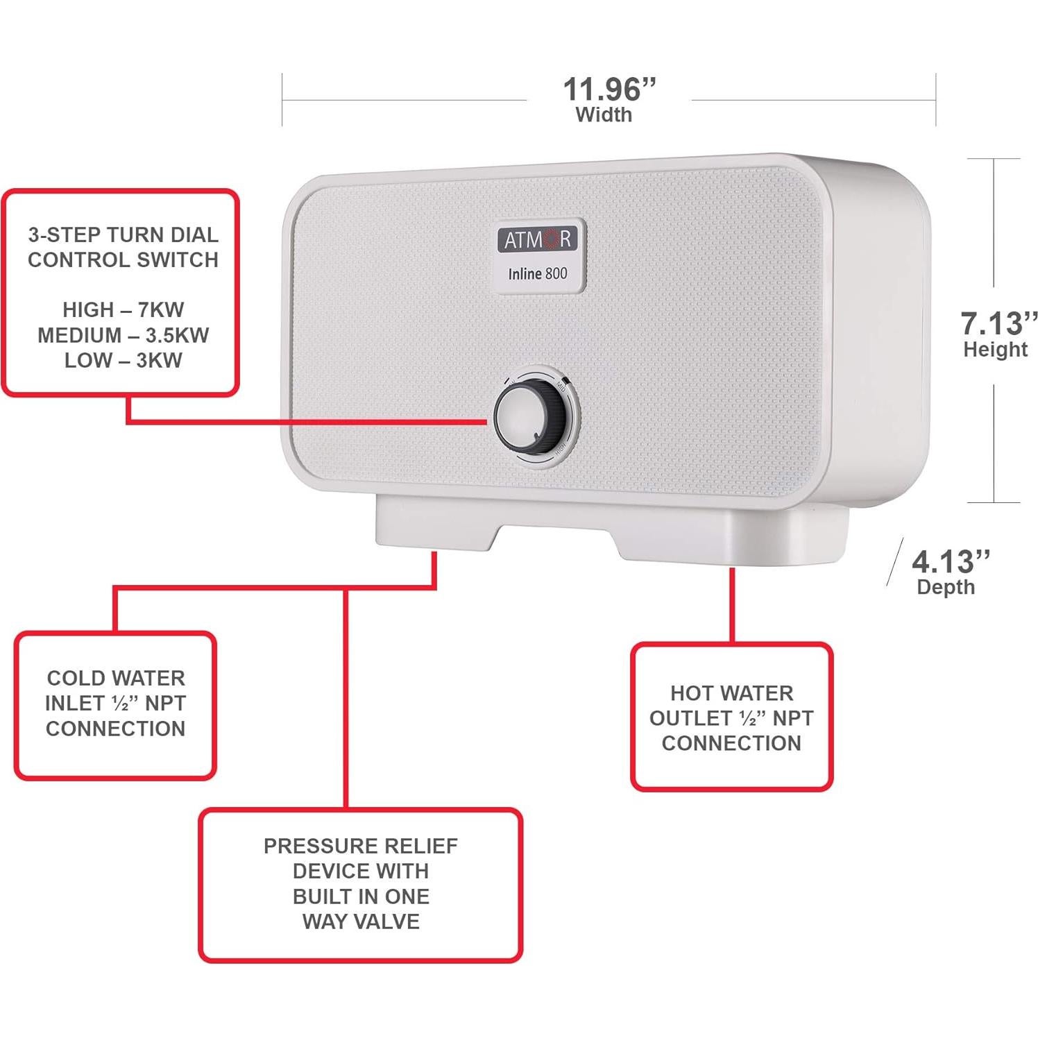 Calentador de Agua Eléctrico Sin Tanque Atmor 3.5 kW 120V