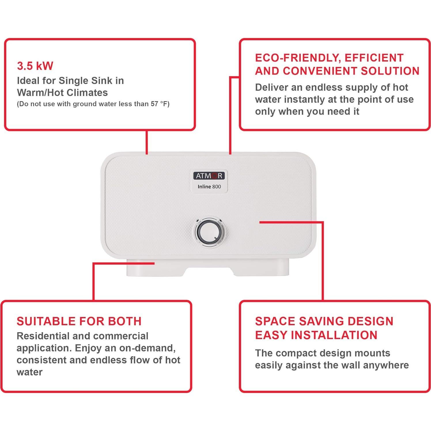 Calentador de Agua Eléctrico Sin Tanque Atmor 3.5 kW 120V