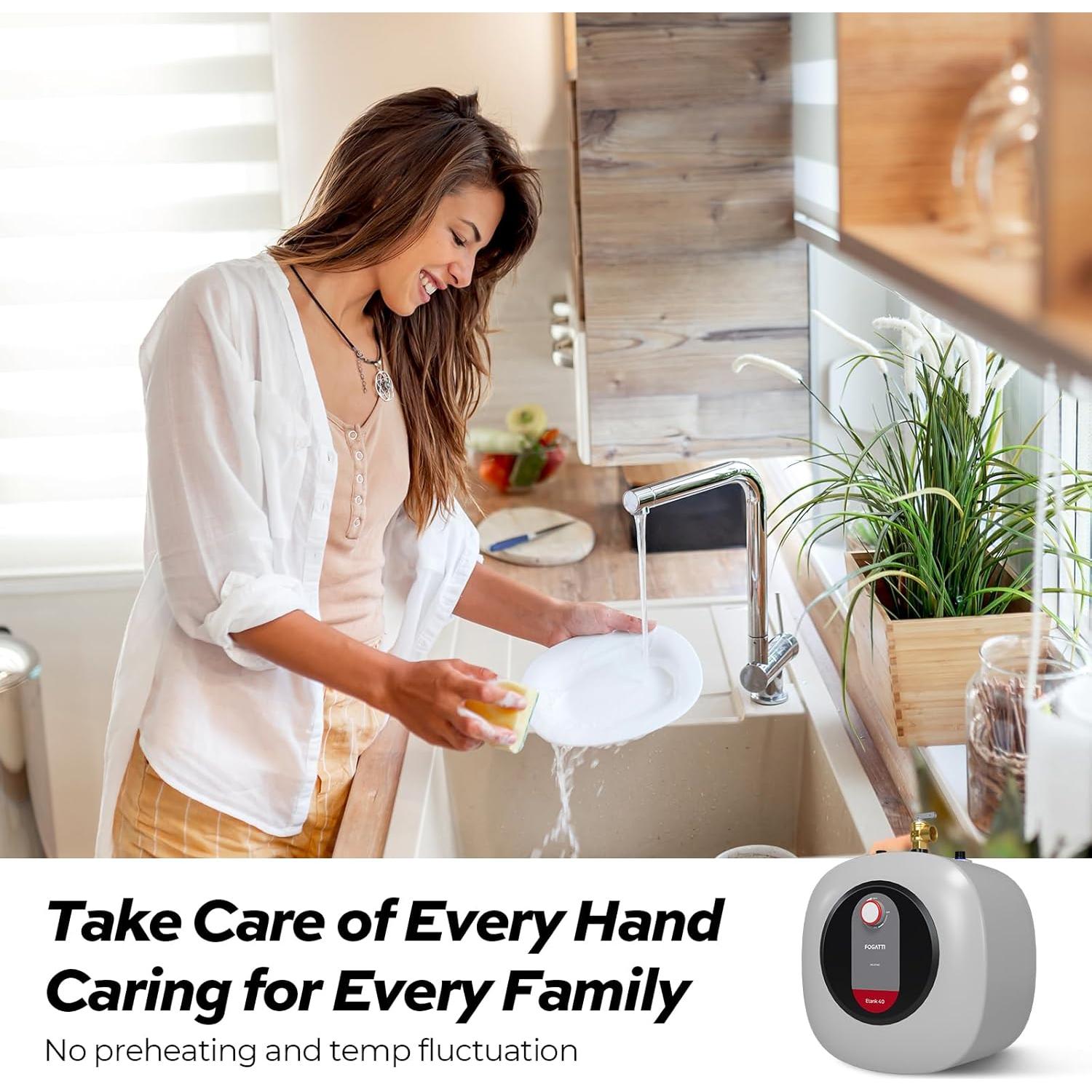 Calentador de Agua Eléctrico FOGATTI 9.46L 1440W Montaje Pared/Suelo