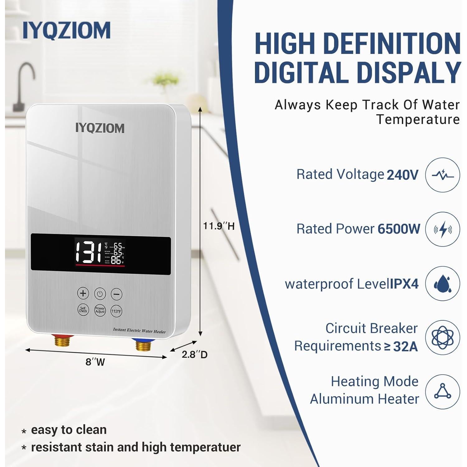 Calentador de Agua Eléctrico Instantáneo IYQZIOM 6.5KW 240V